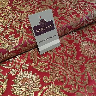 Indian Floral gold metallic banarsi brocade faux silk fabric 44" Wide M692