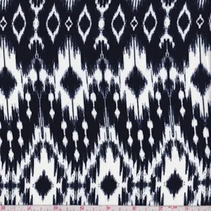 Indigo Blue/White Diamond Ikat Challis Fabric