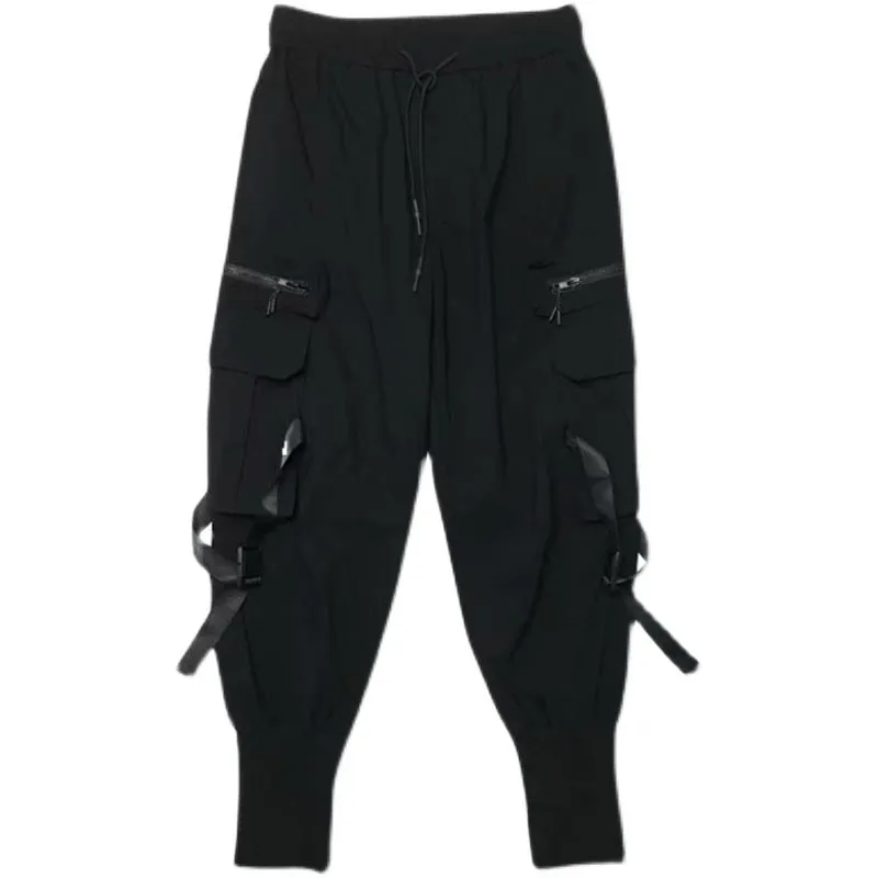 Japanese Style Men's Tactical Cargo Joggers with Utility Straps