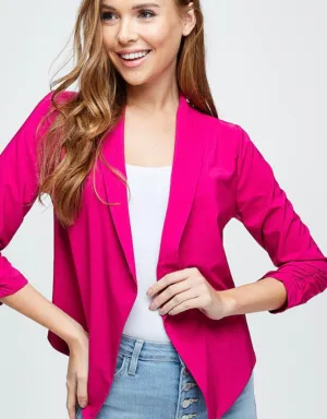 Lapel Ruched Sleeve Blazer