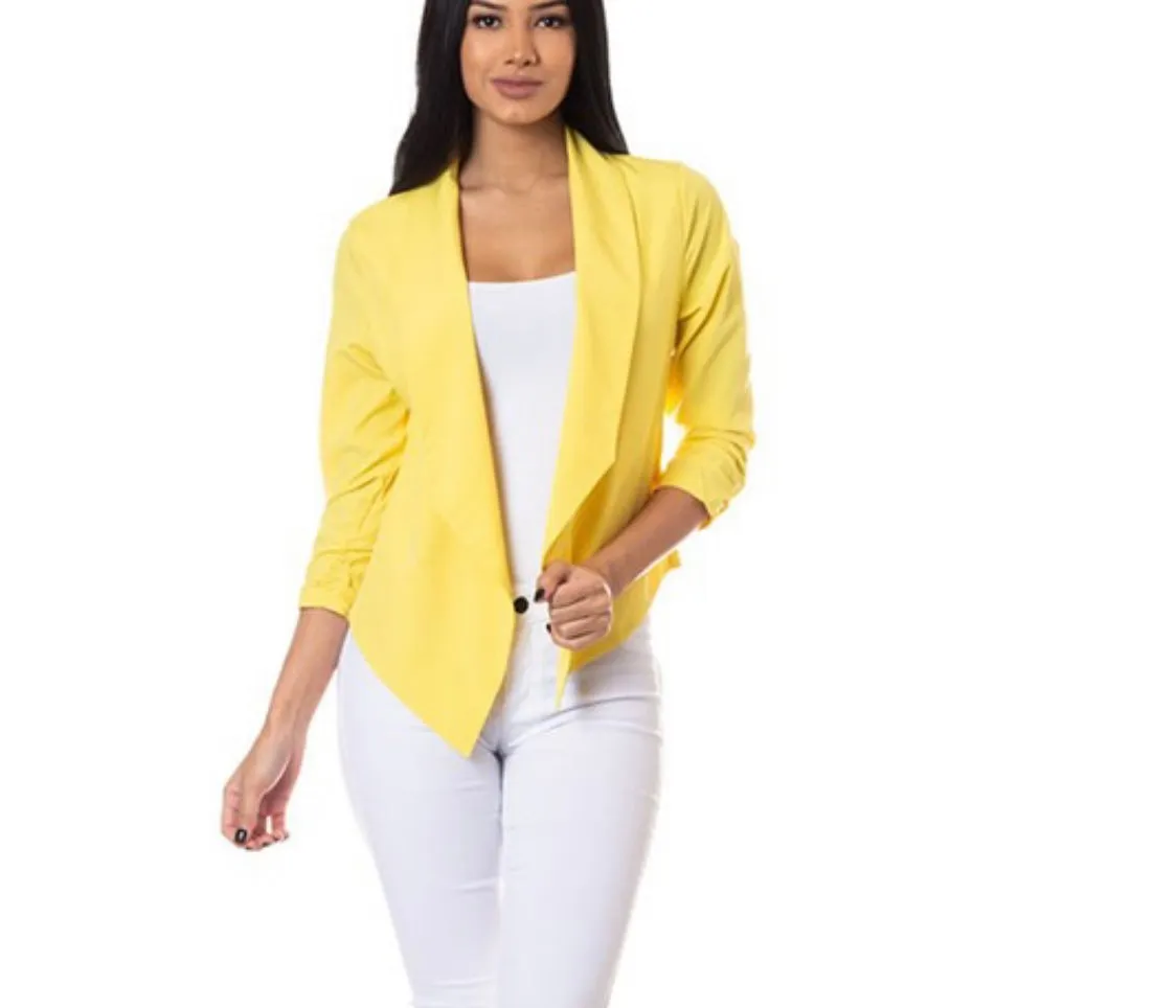 Lapel Ruched Sleeve Blazer