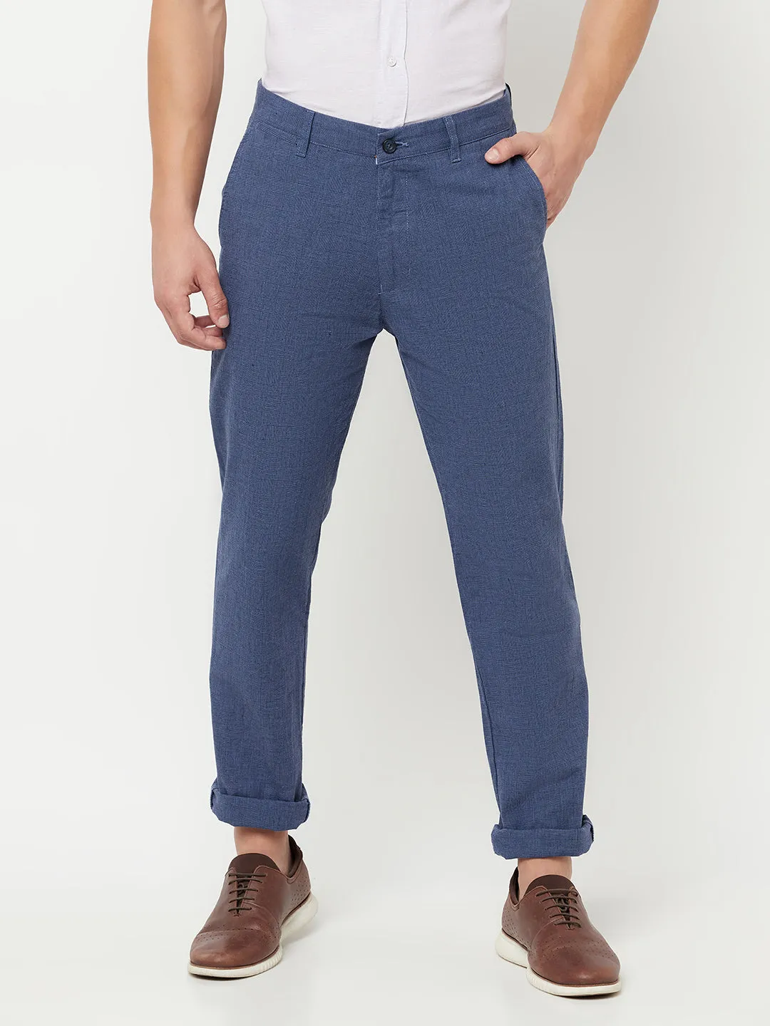 Men's Casual Flat front Denim Blue  Trousers