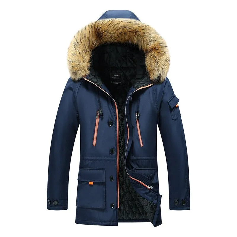 Men's Classic Thick Warm Fur Hood Winter Parka Jacket