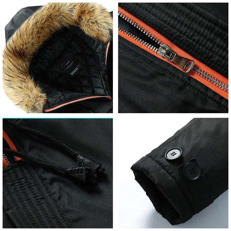 Men's Classic Thick Warm Fur Hood Winter Parka Jacket