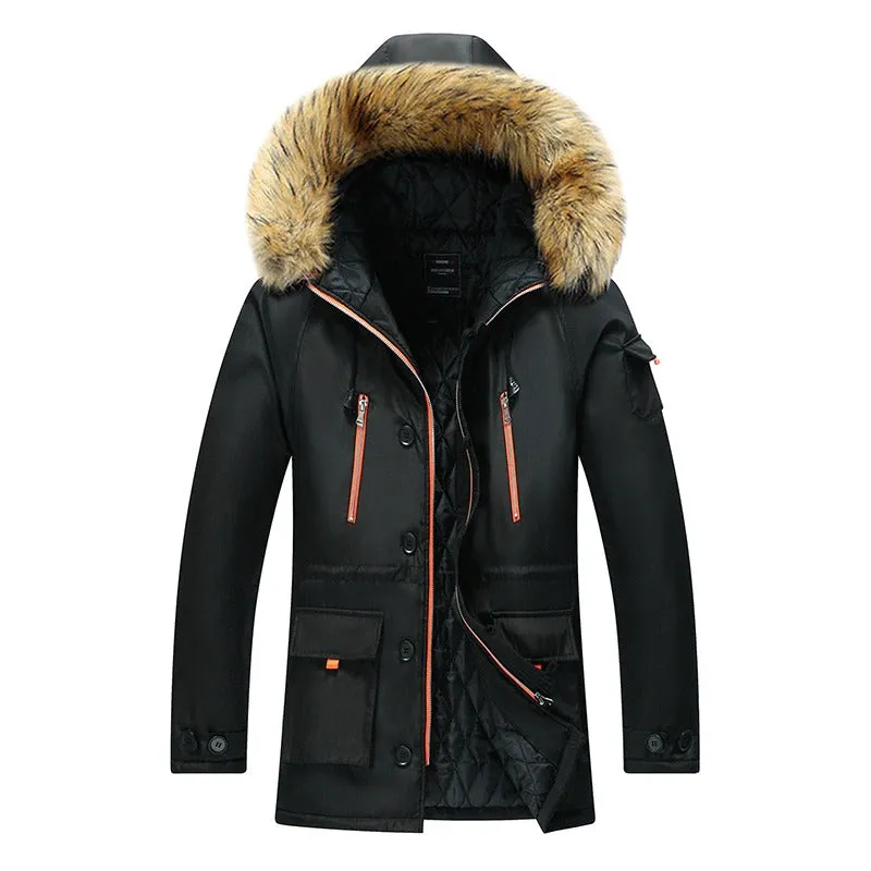 Men's Classic Thick Warm Fur Hood Winter Parka Jacket