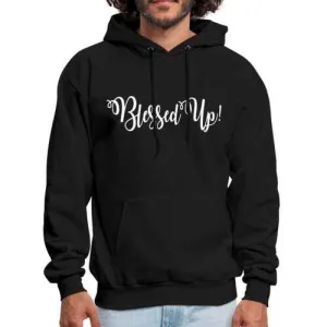 Mens Hoodies, Blessed Up White Graphic Text Classic Hooded Shirt