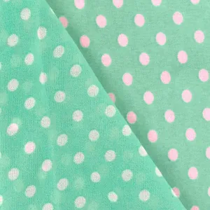 Mint Teal-White Polka Dot Printed Poly Chiffon Woven Fabric