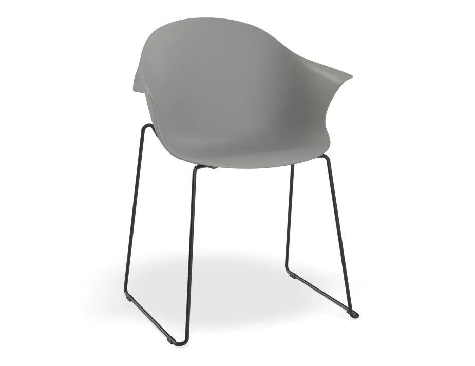 Pebble Armchair Grey with Shell Seat - 4 Post Base with White Legs