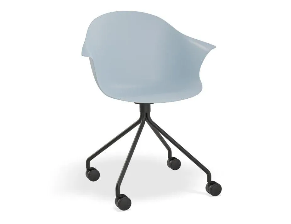 Pebble Armchair Pale Blue with Shell Seat - Sled Base with Black Legs