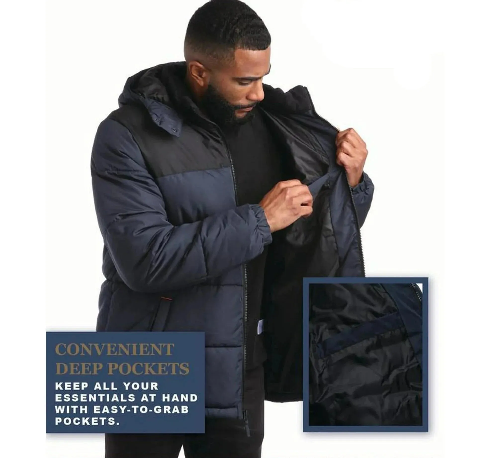 Quilted Blocked Heavy Puffer Navy