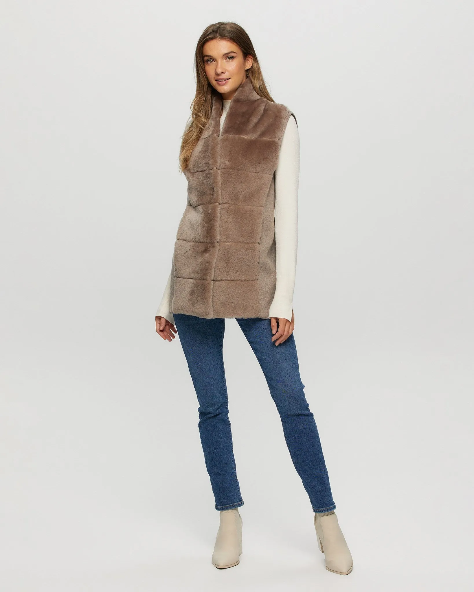 Reversible Select Shearling Lamb Vest with Cashmere & Wool Back and Belt