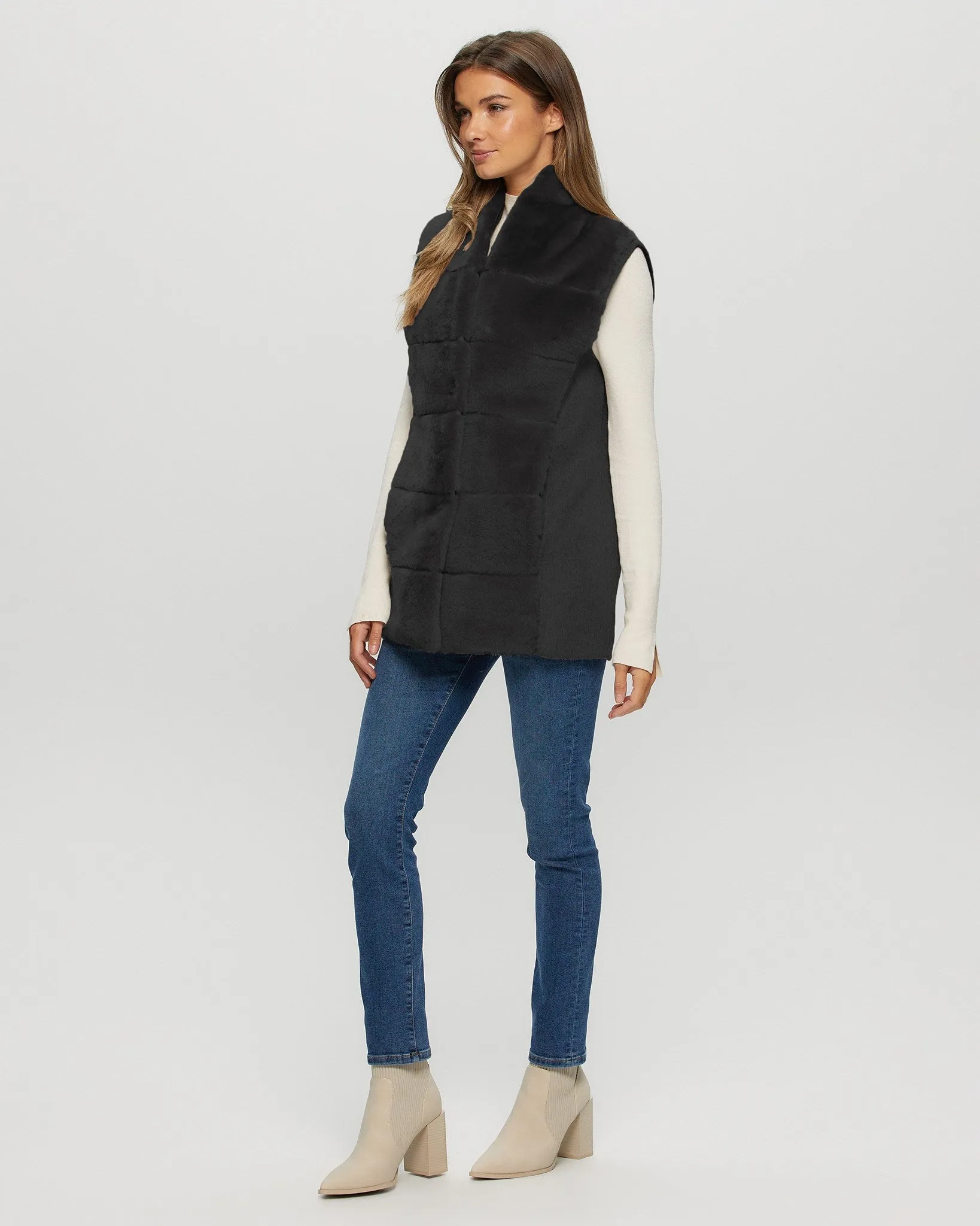 Reversible Select Shearling Lamb Vest with Cashmere & Wool Back and Belt