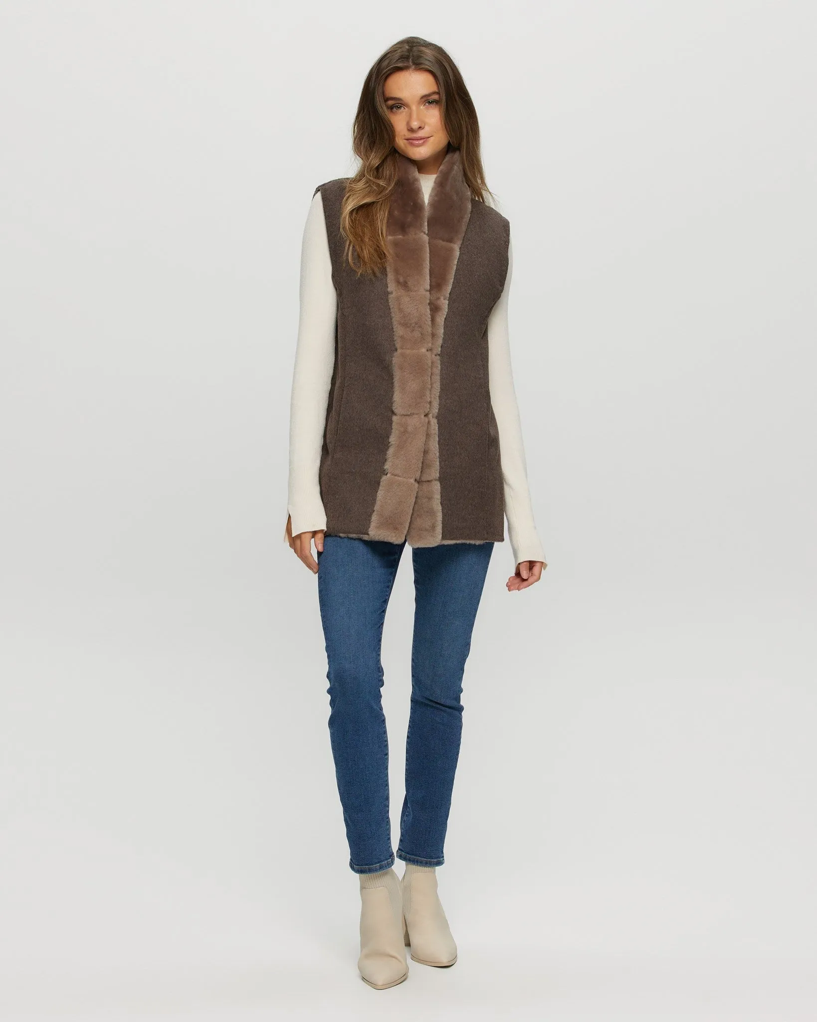 Reversible Select Shearling Lamb Vest with Cashmere & Wool Back and Belt