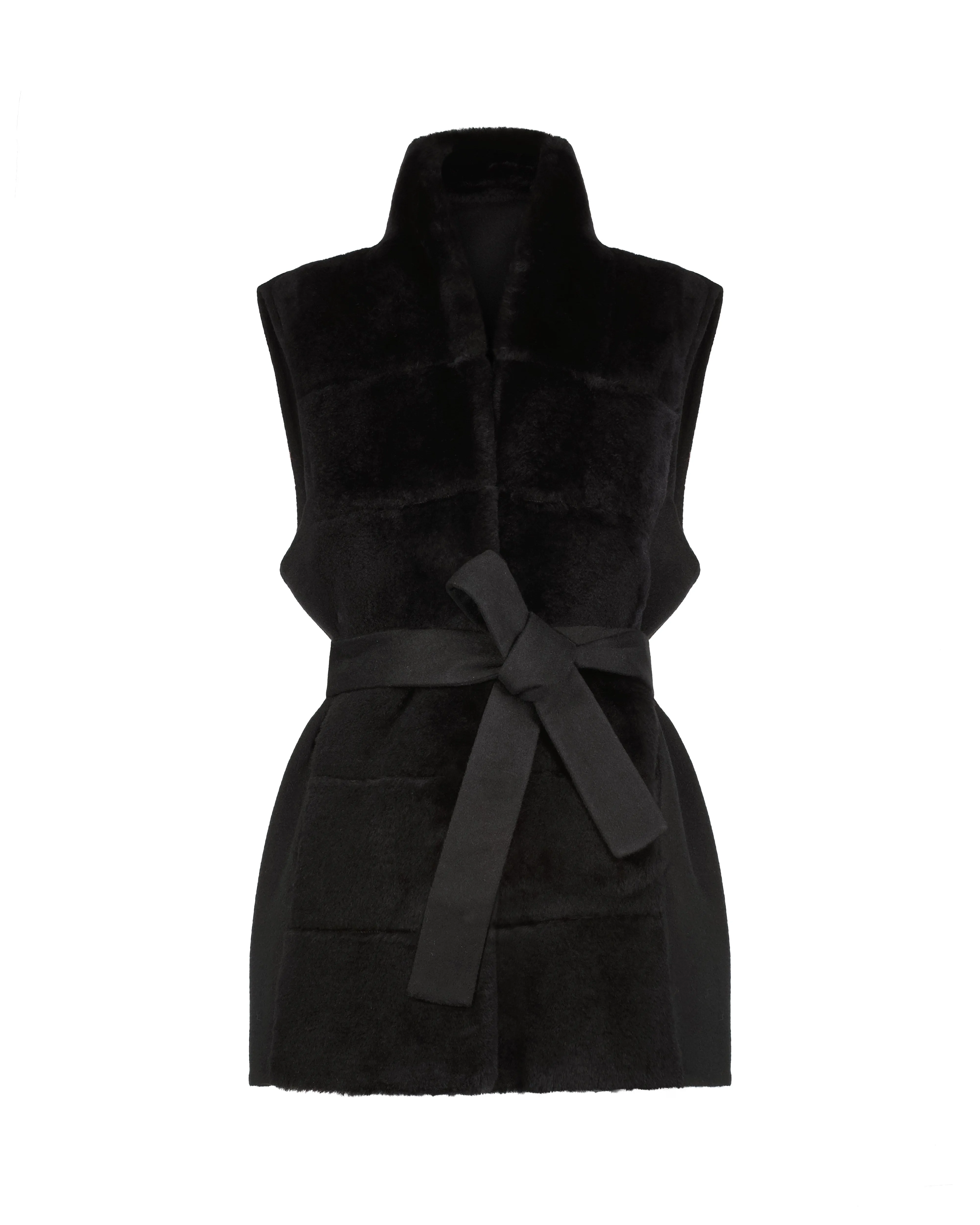 Reversible Select Shearling Lamb Vest with Cashmere & Wool Back and Belt