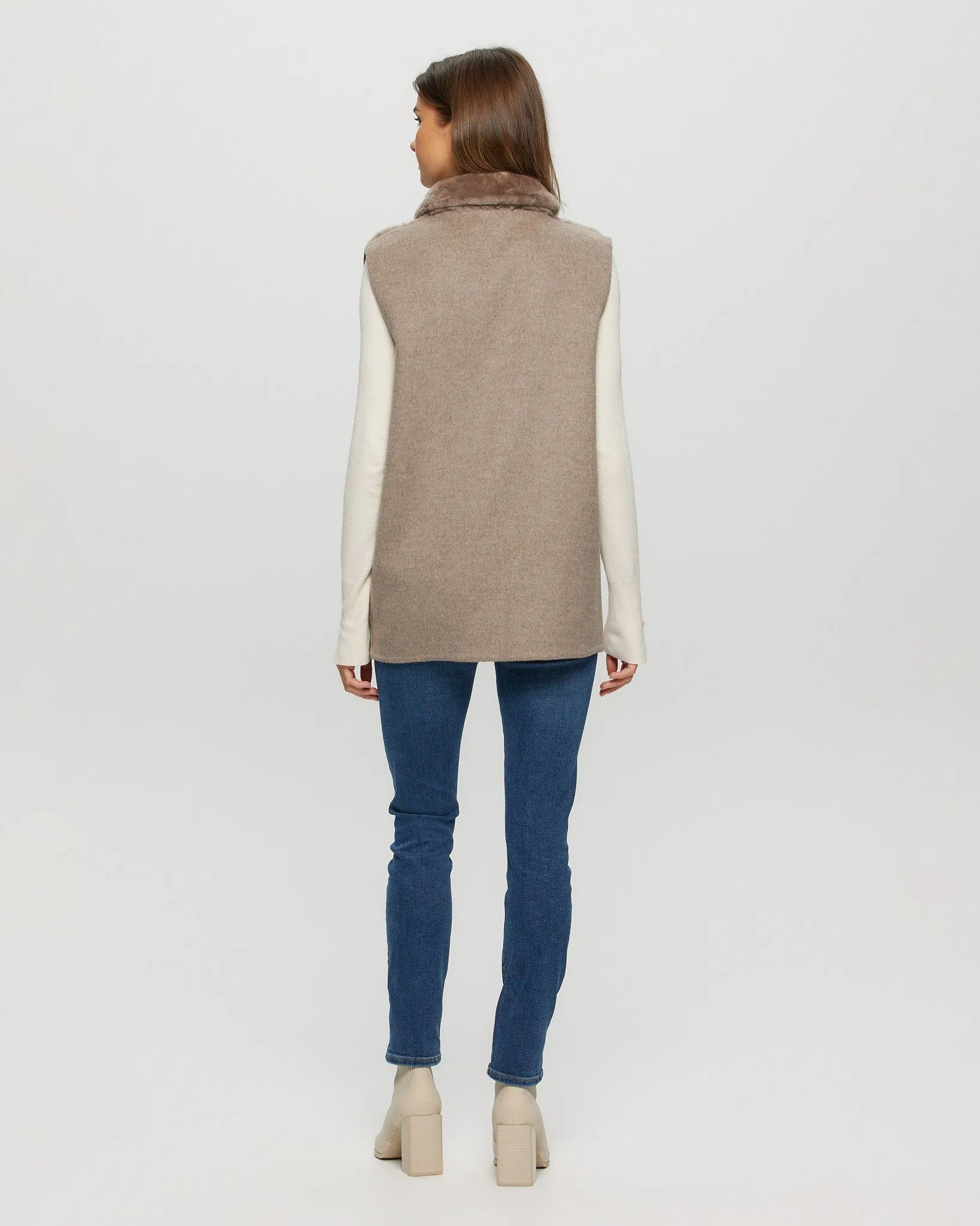 Reversible Select Shearling Lamb Vest with Cashmere & Wool Back and Belt