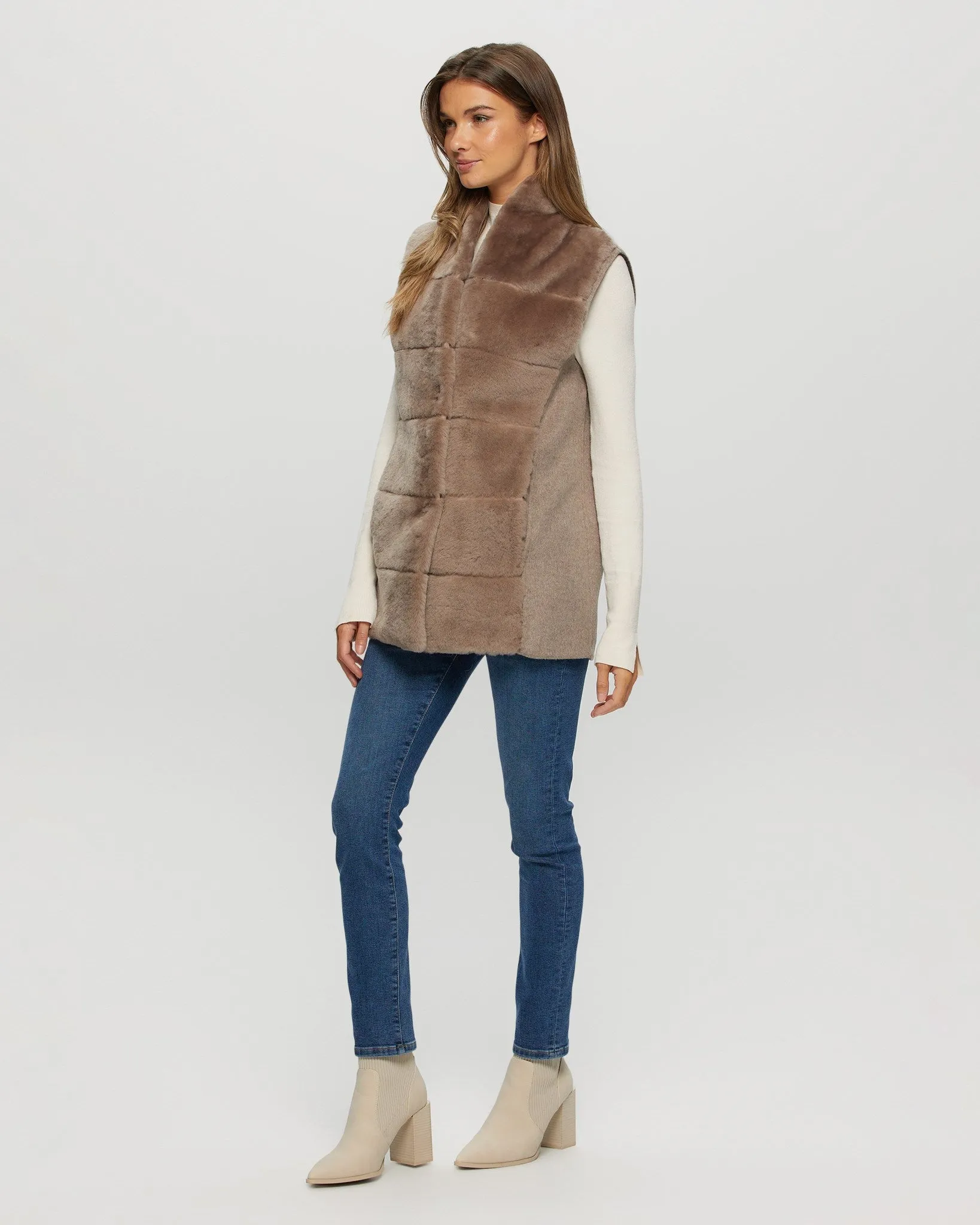 Reversible Select Shearling Lamb Vest with Cashmere & Wool Back and Belt