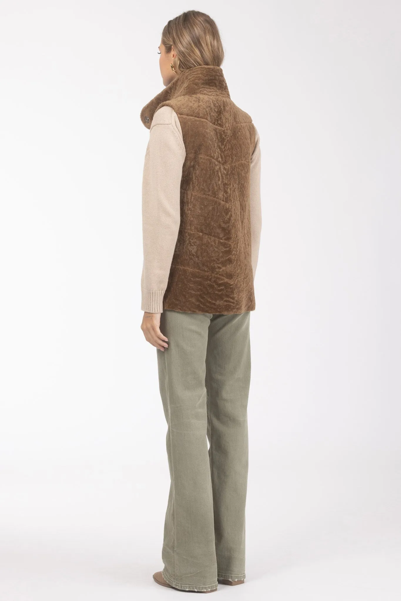 Reversible Textured Shearling Lamb Vest