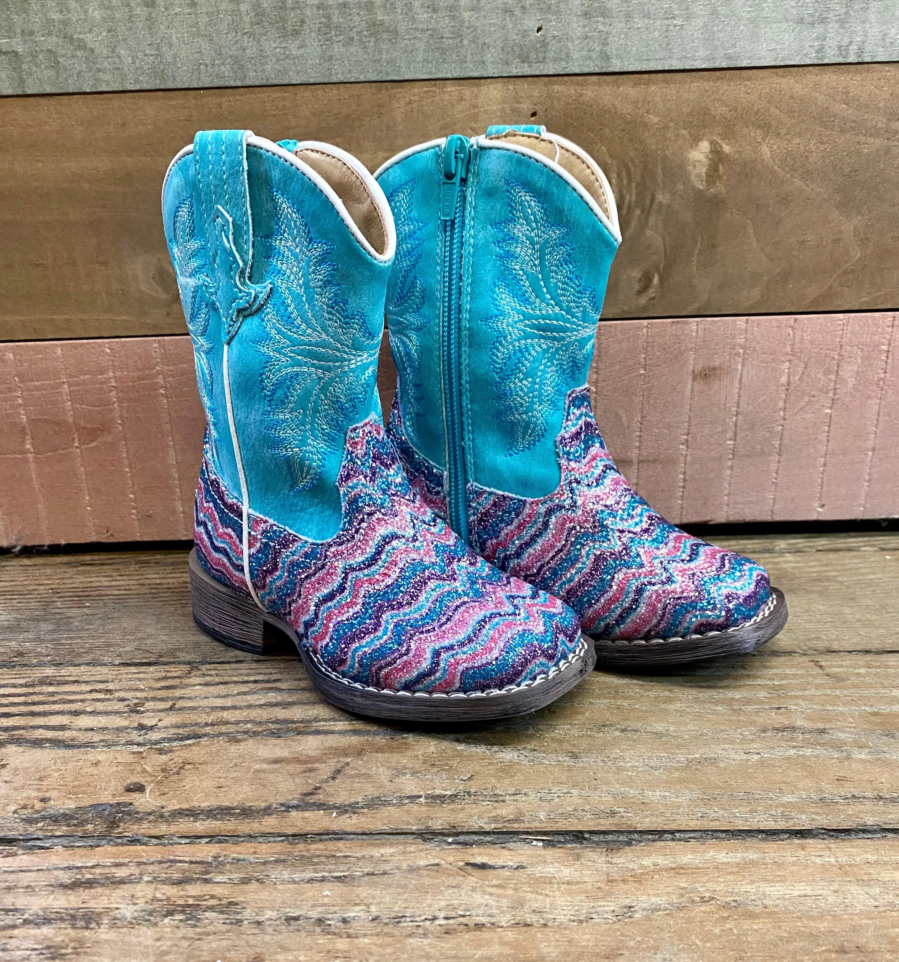 Roper Girl's Infant, Toddler & Children Aztec Glitter Square Toe Cowgirl Boots 0191-9523