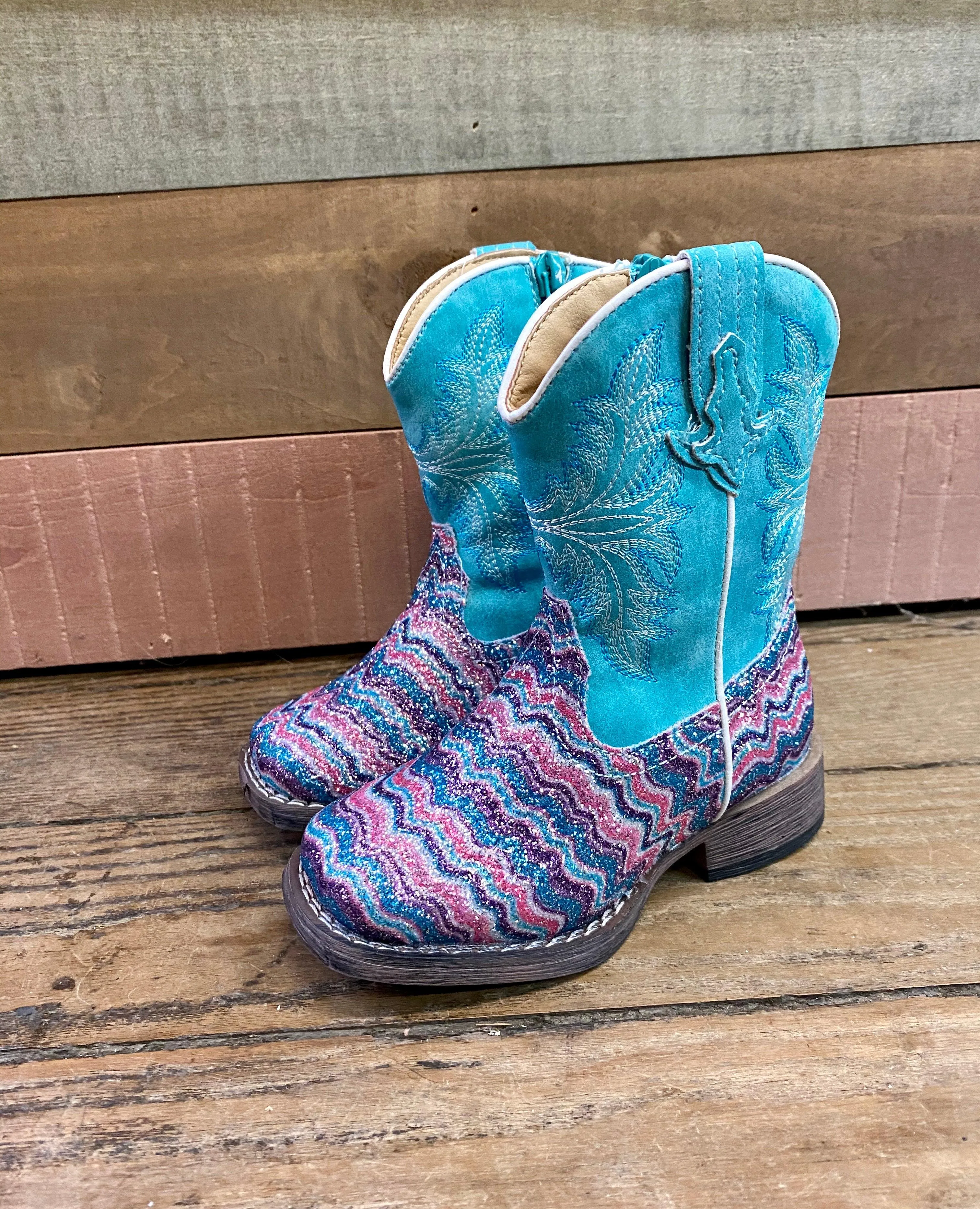 Roper Girl's Infant, Toddler & Children Aztec Glitter Square Toe Cowgirl Boots 0191-9523