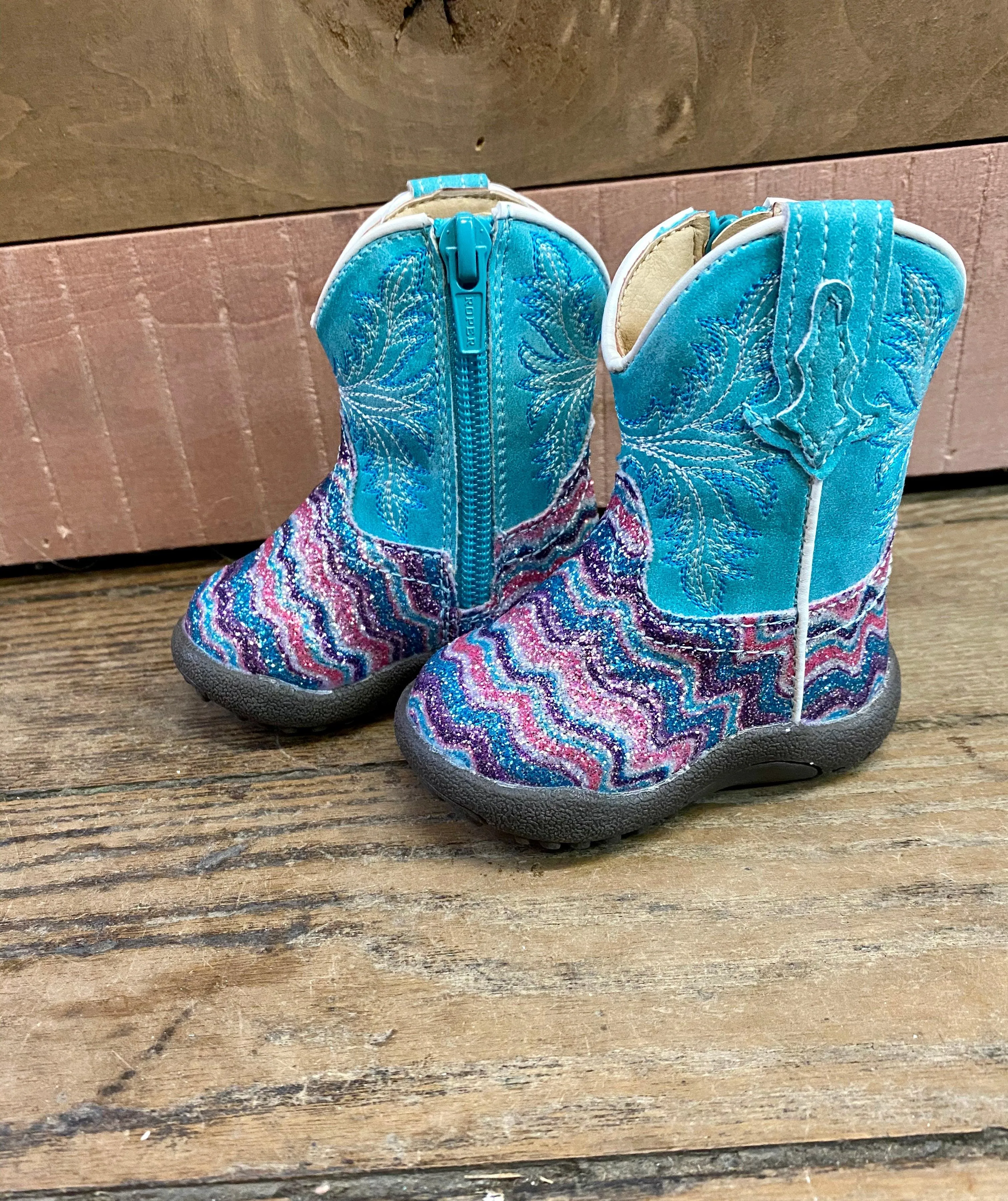 Roper Girl's Infant, Toddler & Children Aztec Glitter Square Toe Cowgirl Boots 0191-9523