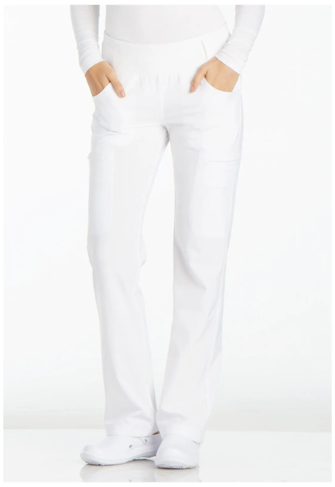 Scrub Pants - Cherokee Women's iFlex Mid Rise Straight Leg Pull-on Pant - White, CK002