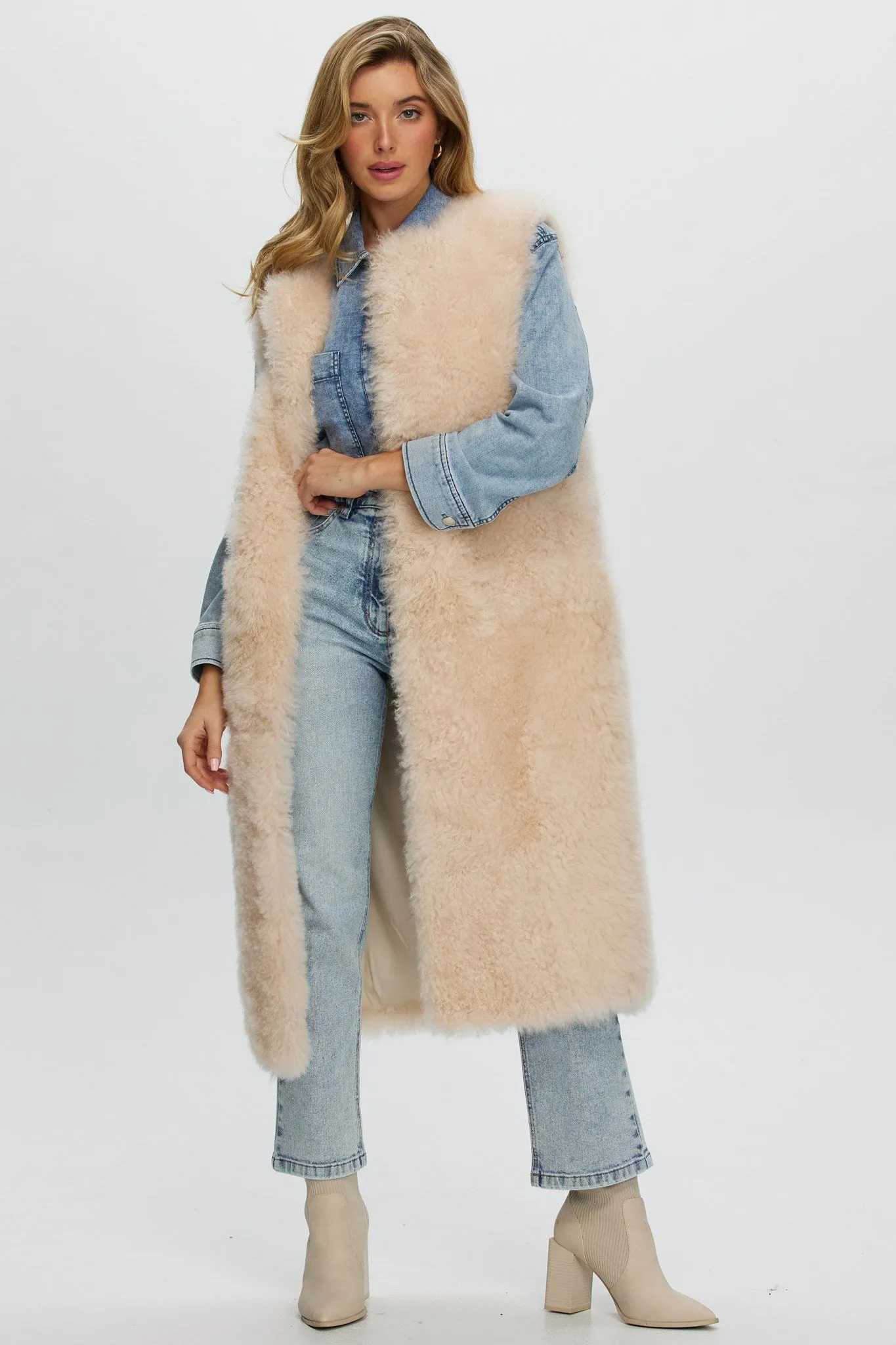 Select Cashmere Goat Collarless Long Vest