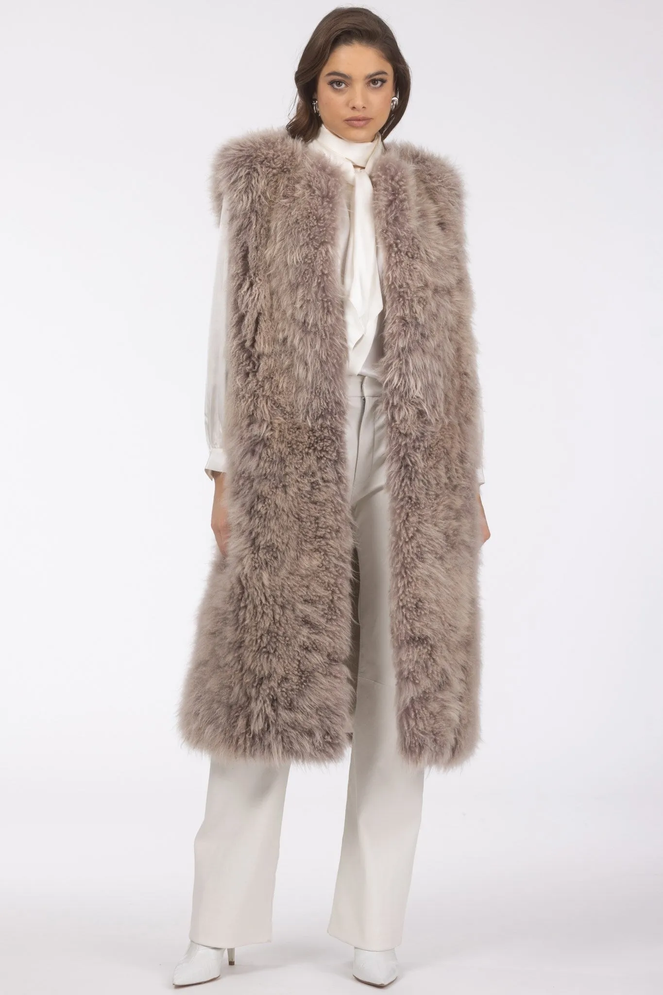 Select Cashmere Goat Collarless Long Vest