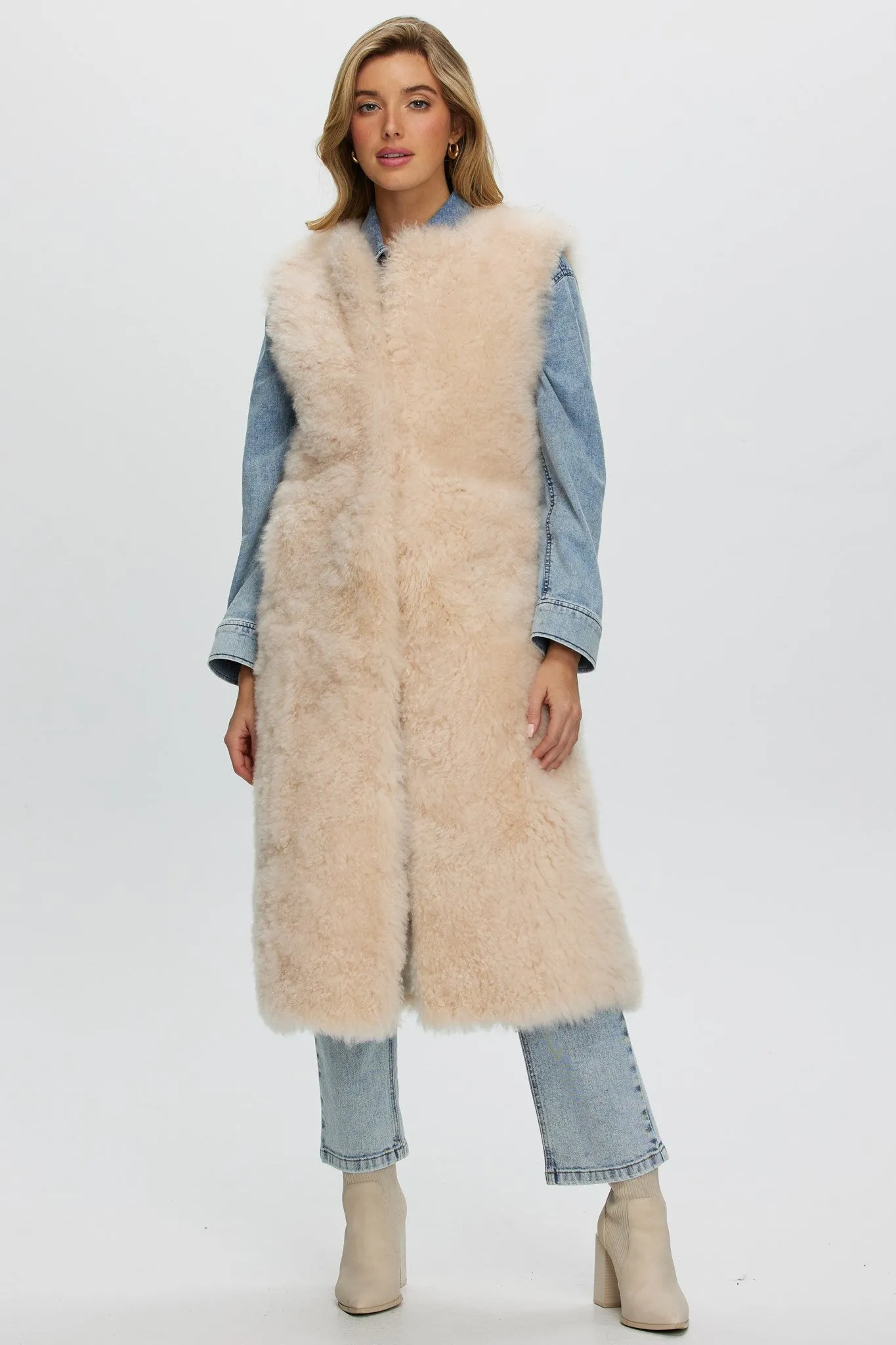 Select Cashmere Goat Collarless Long Vest