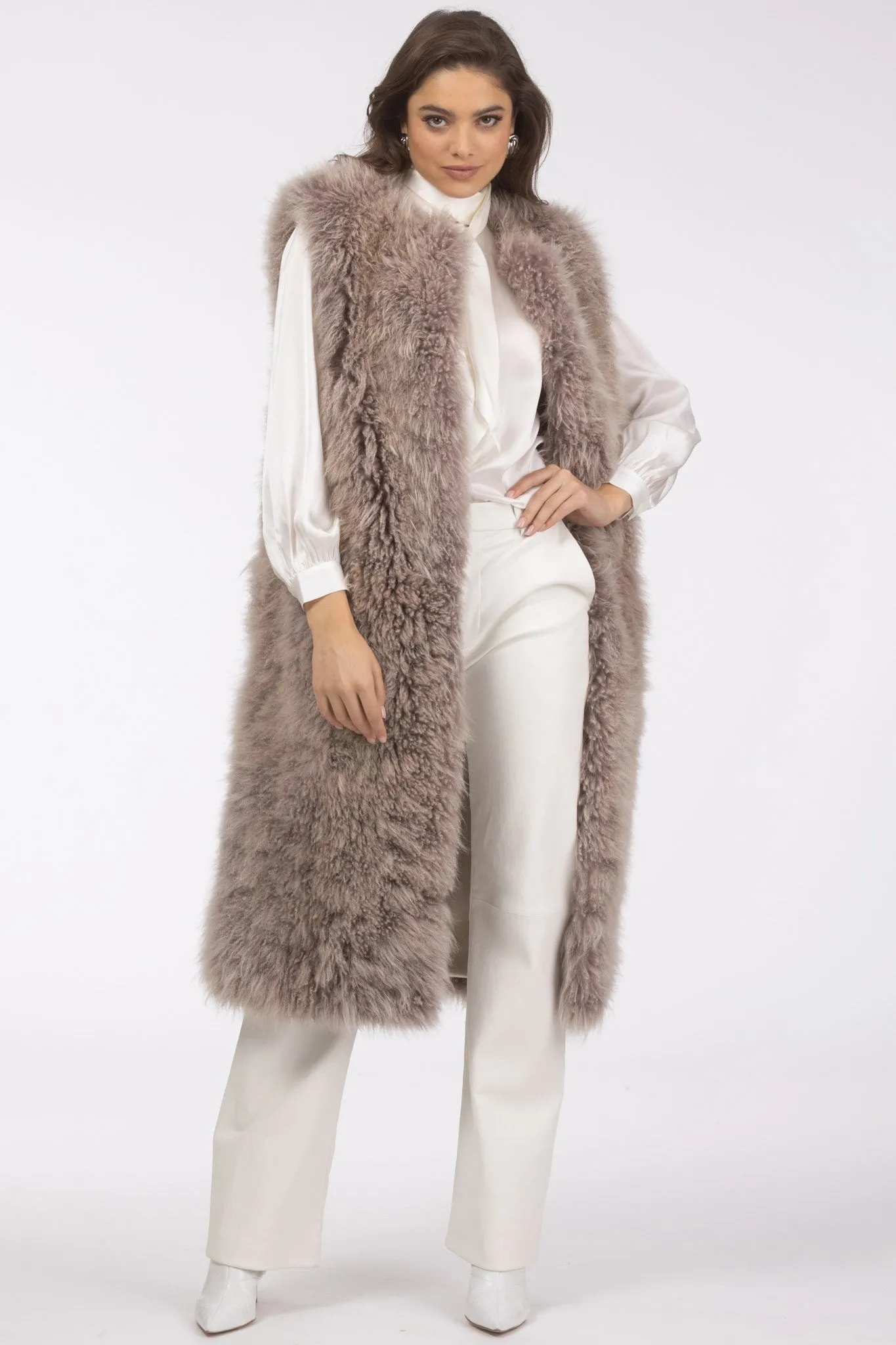 Select Cashmere Goat Collarless Long Vest