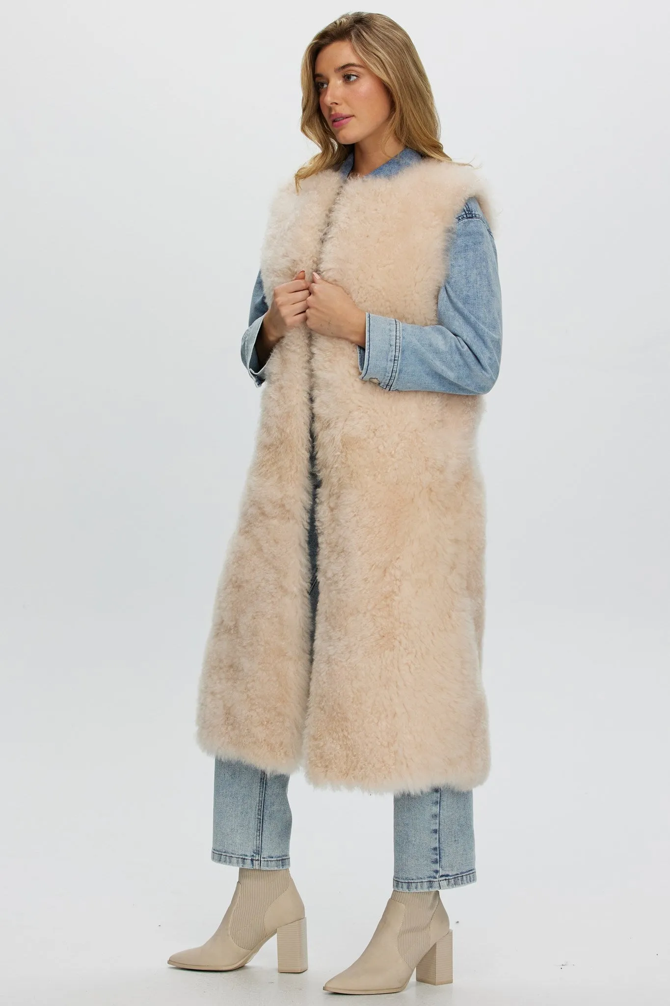 Select Cashmere Goat Collarless Long Vest