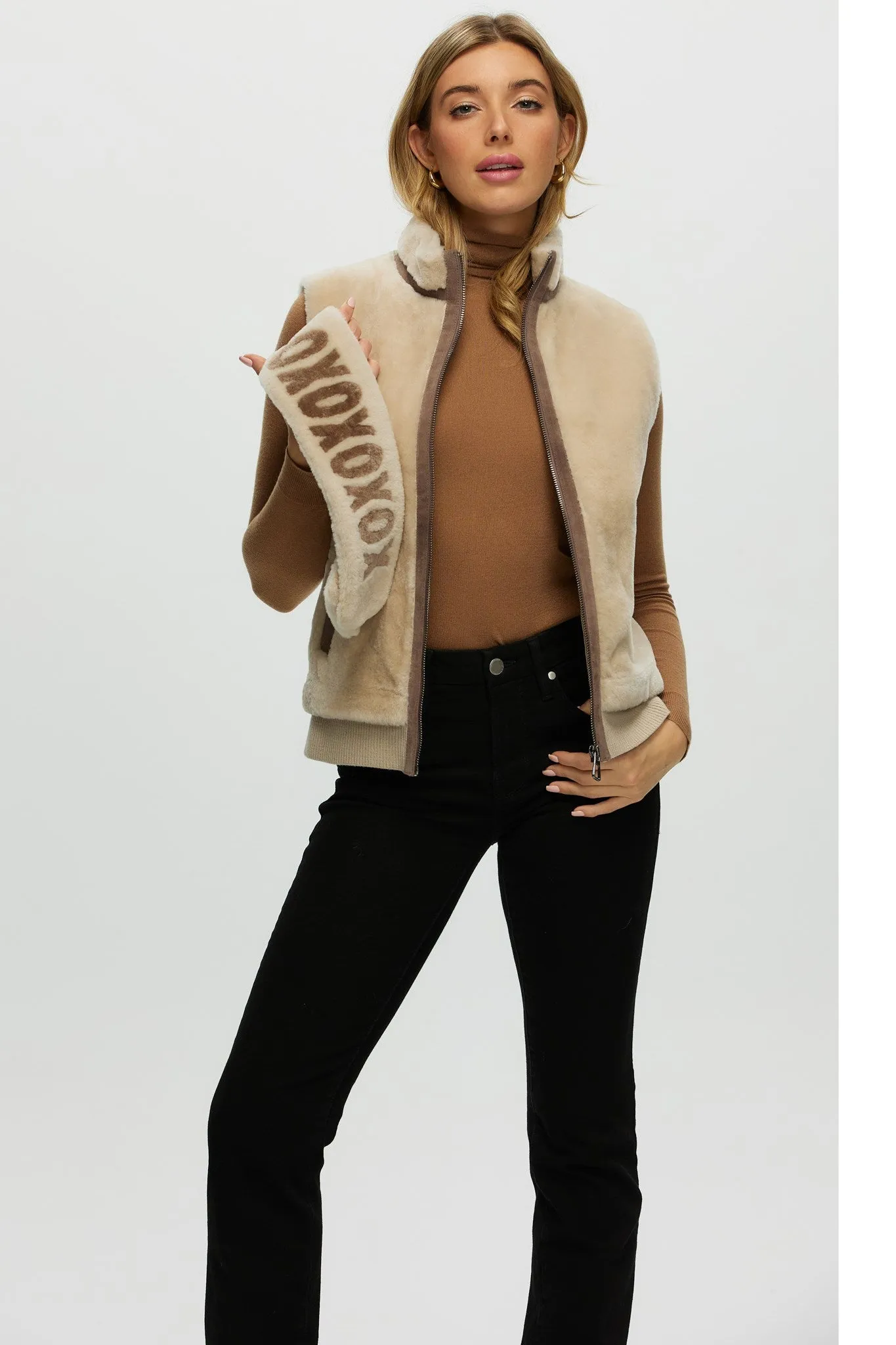 Shearling Lamb Zip Vest with Detachable Collar