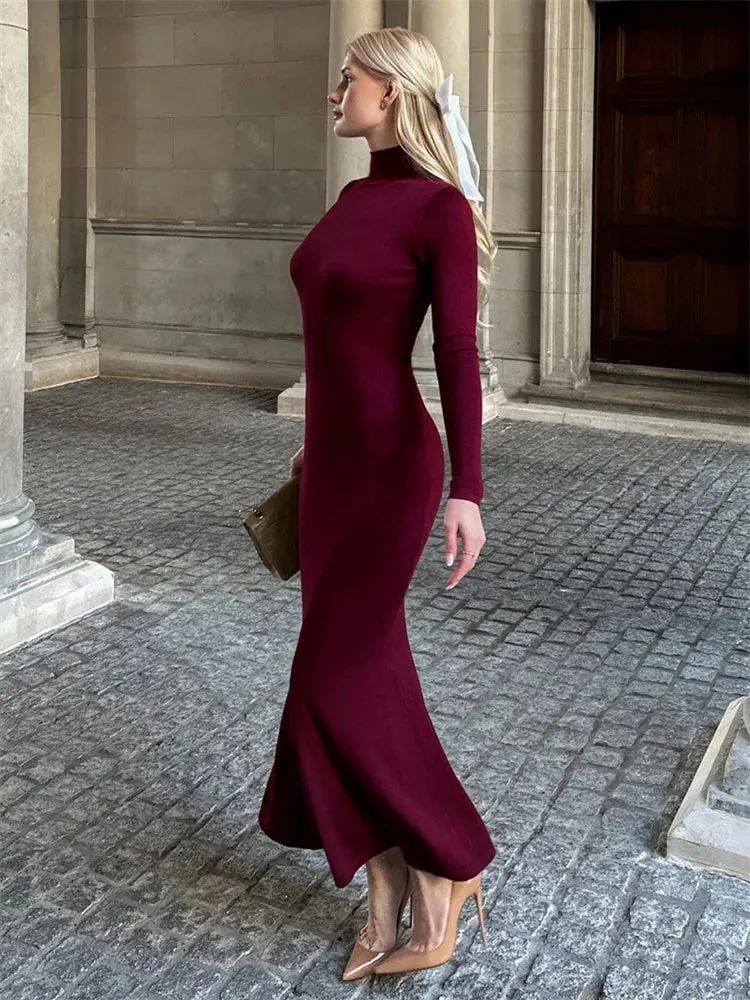 Sheerah Mockneck Bodycon Knit Maxi Dress