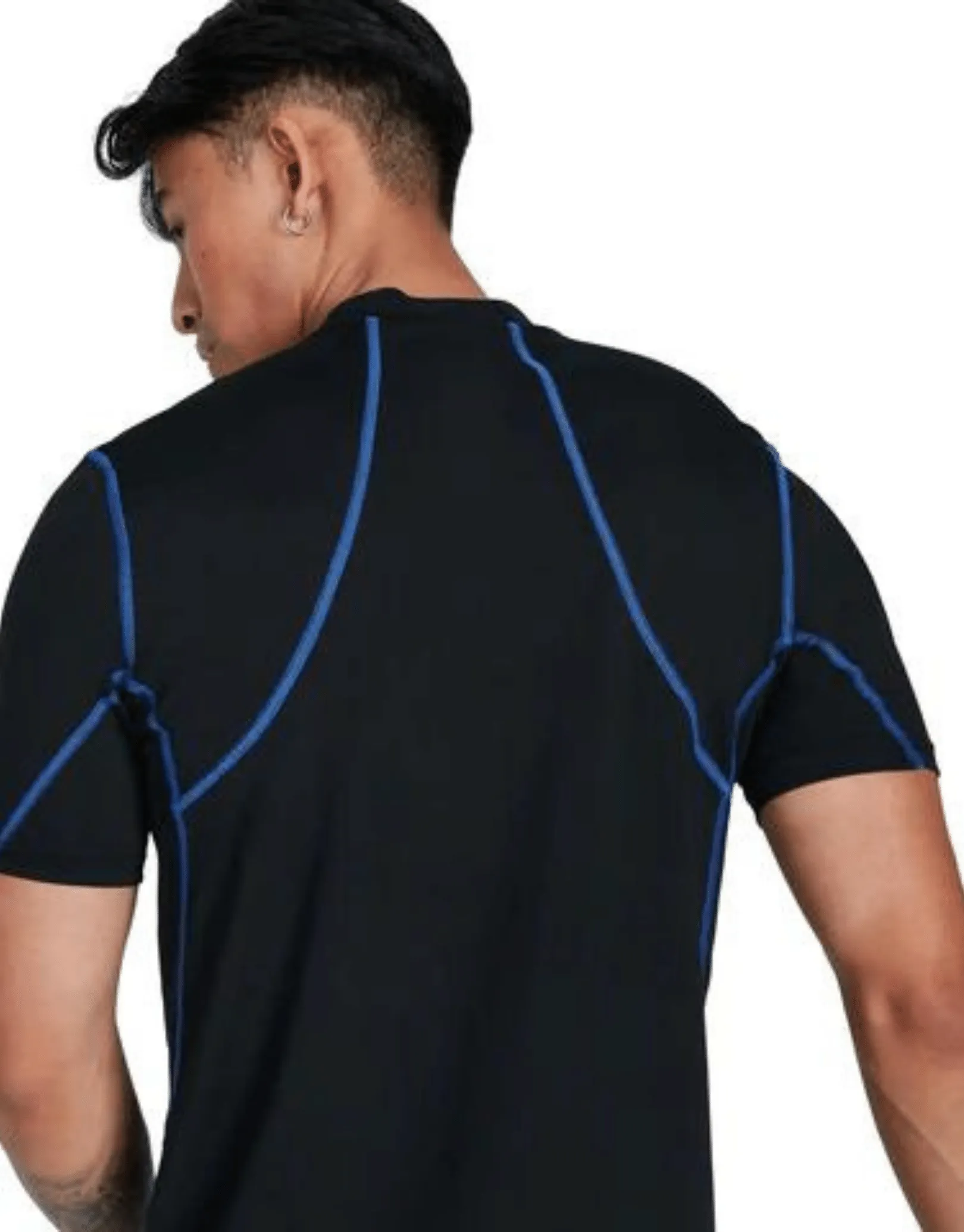 Speedo Mens Tech Short Sleeve Rash Top - Black/Blue