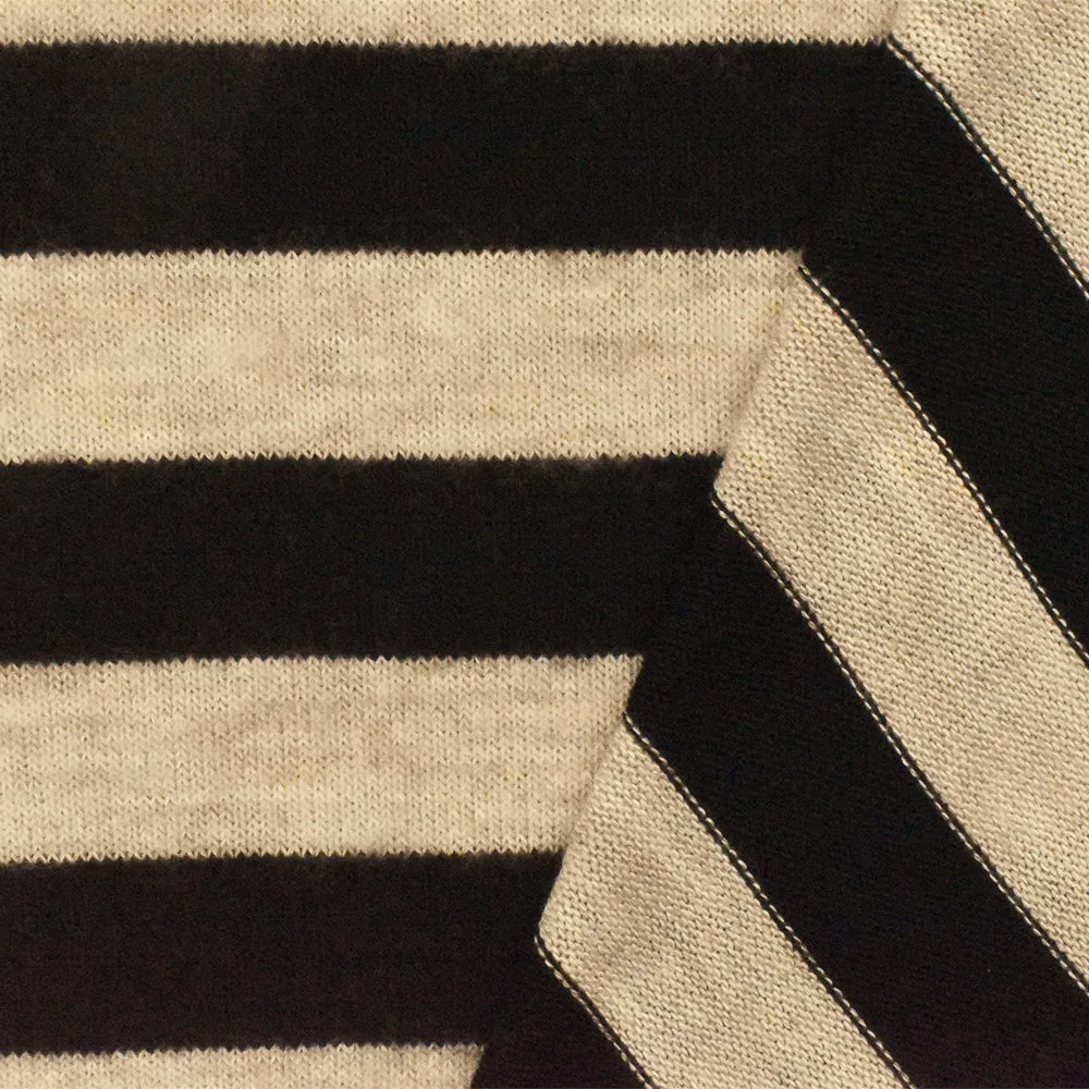 Stone Beige-Black Stripe Stretch Poly Brushed Jersey Knit Fabric