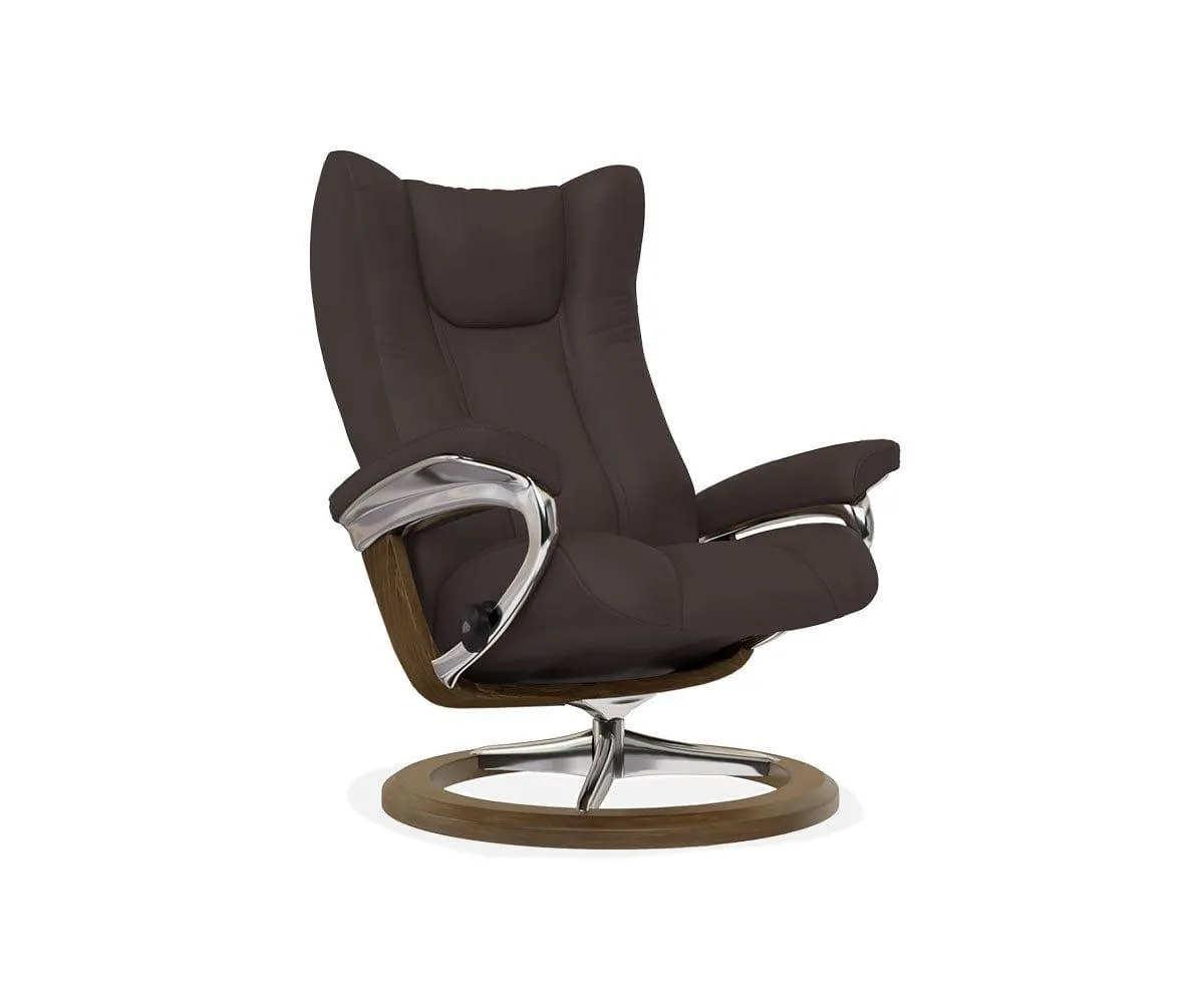 Stressless® Wing Recliner & Ottoman with Signature Base - Chocolate