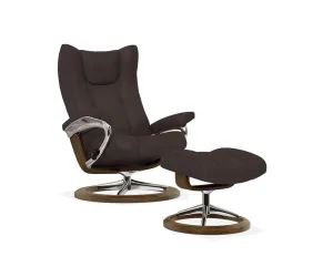 Stressless® Wing Recliner & Ottoman with Signature Base - Chocolate