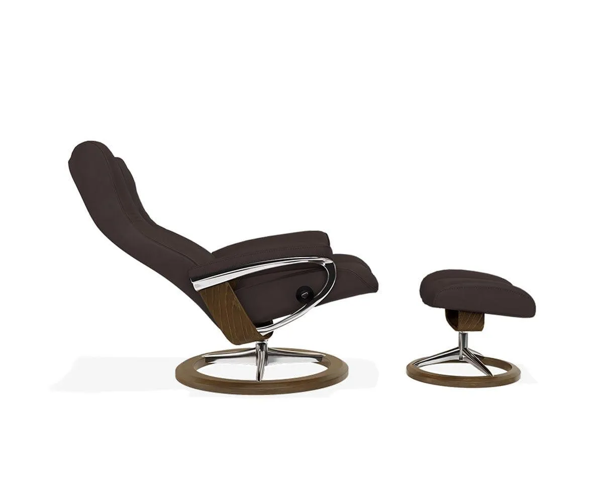 Stressless® Wing Recliner & Ottoman with Signature Base - Chocolate