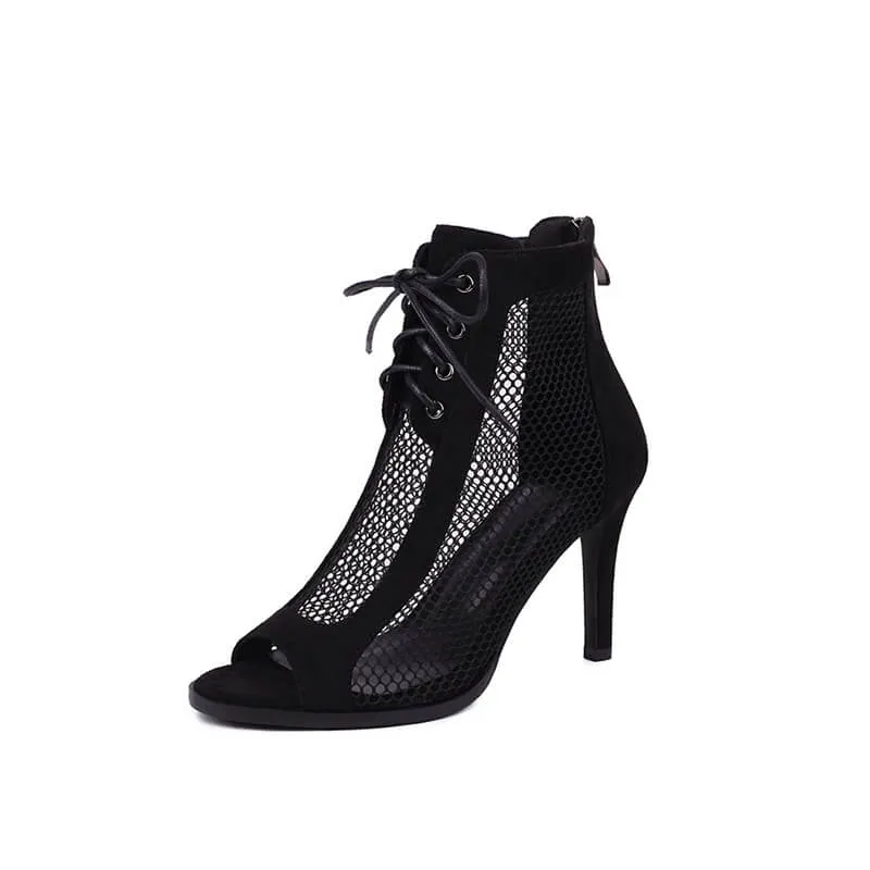 Suedette Stiletto Heeled Lace Up Dance Boots