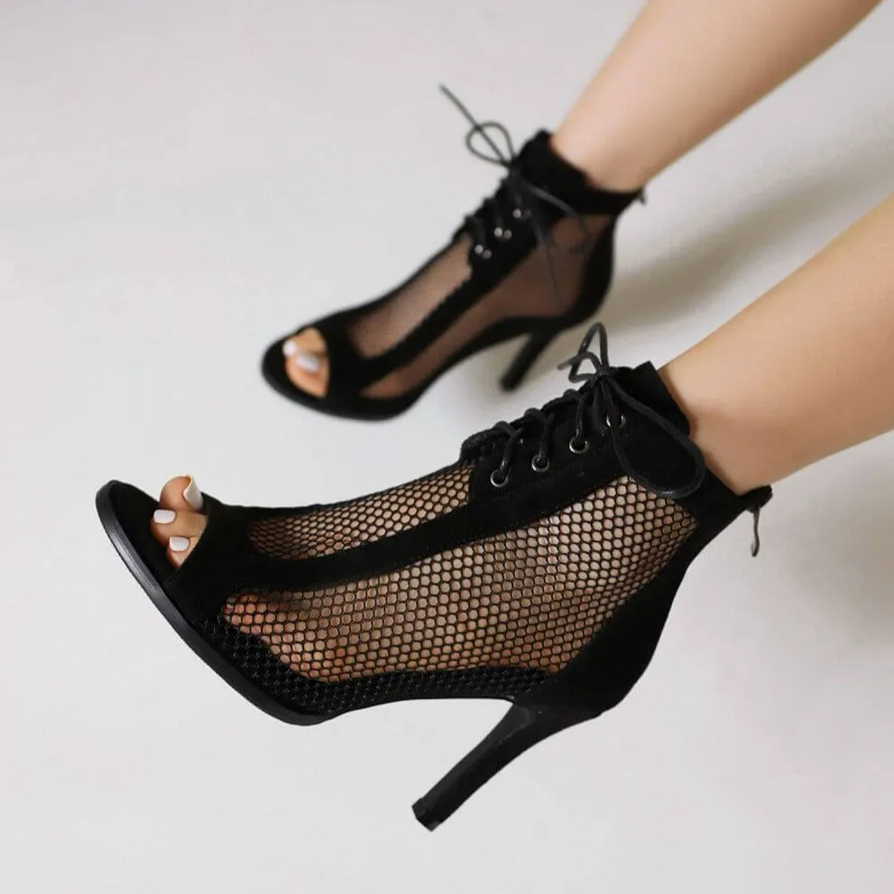 Suedette Stiletto Heeled Lace Up Dance Boots