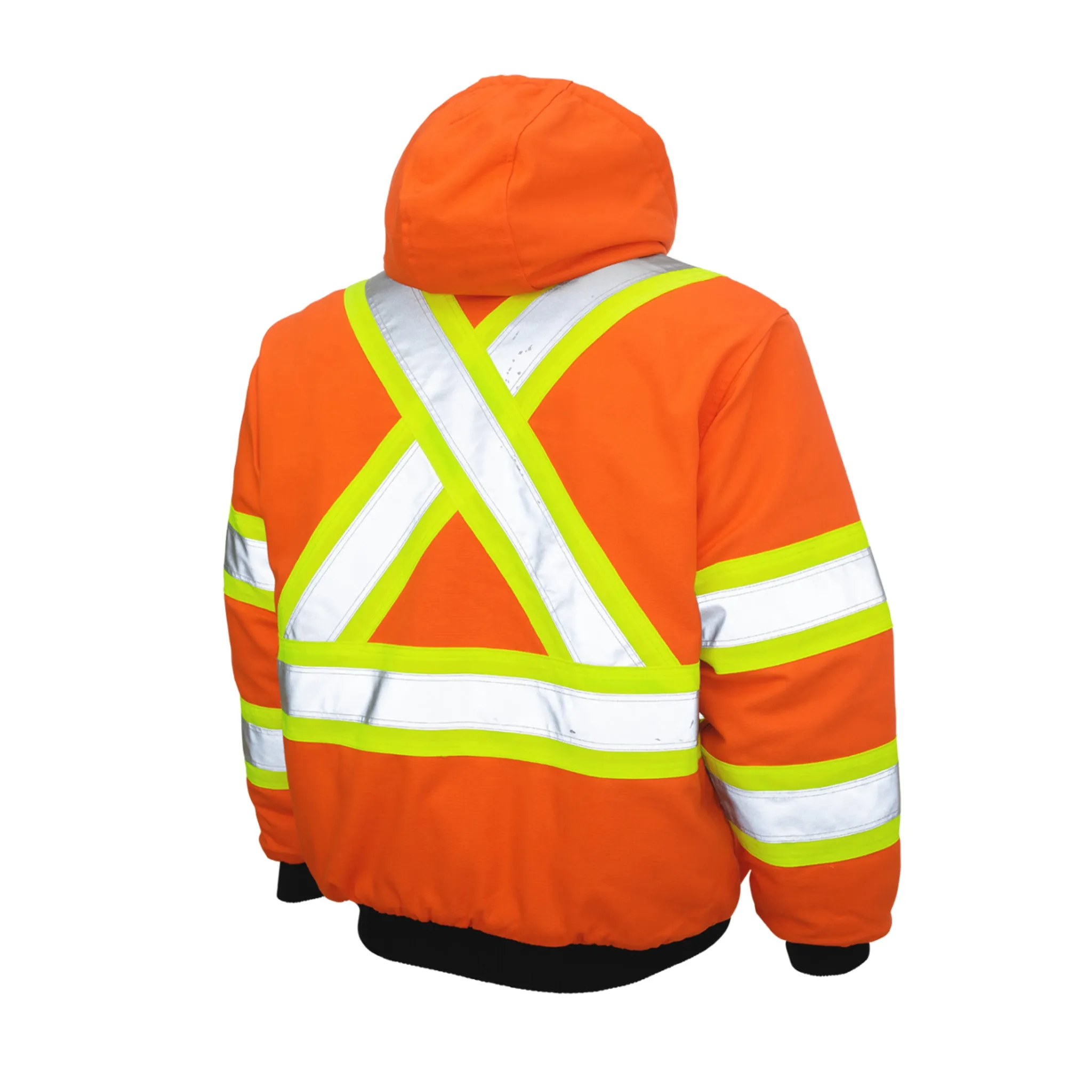 Tough Duck Men's Hi Vis Winter Safety Work Bomber Jacket SJ25, CSA Cotton Duck Reflective, 10 oz Cotton Duck Quilted Insulation 3M™ Scotchlite™ |  Sizes XS-5XL