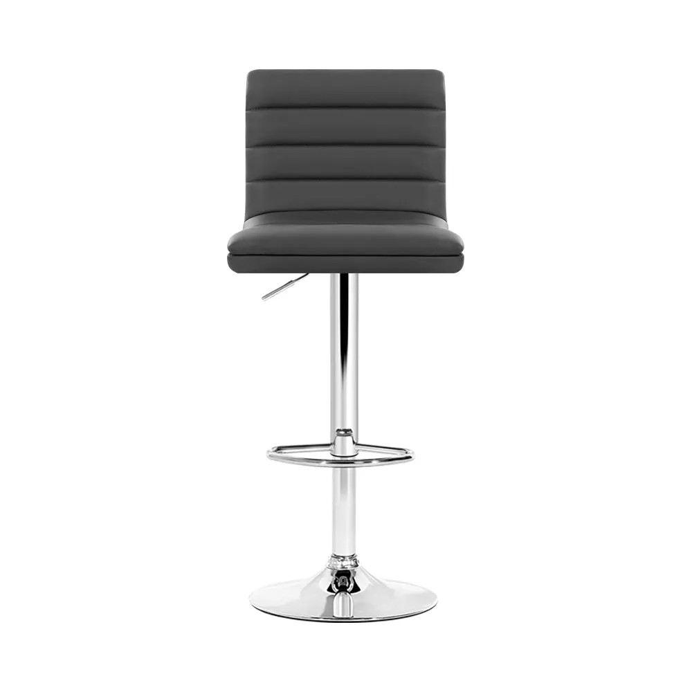 Two Bar Stools Padded Leather Gas Lift Grey