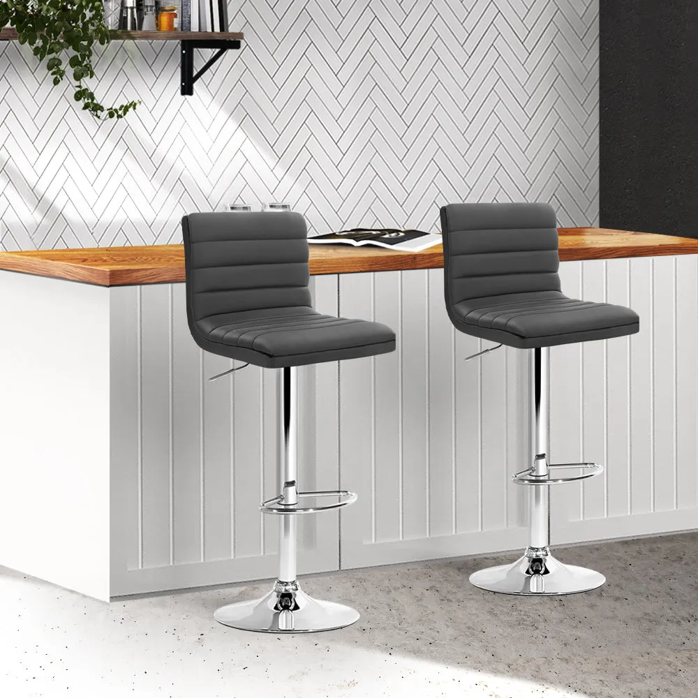 Two Bar Stools Padded Leather Gas Lift Grey