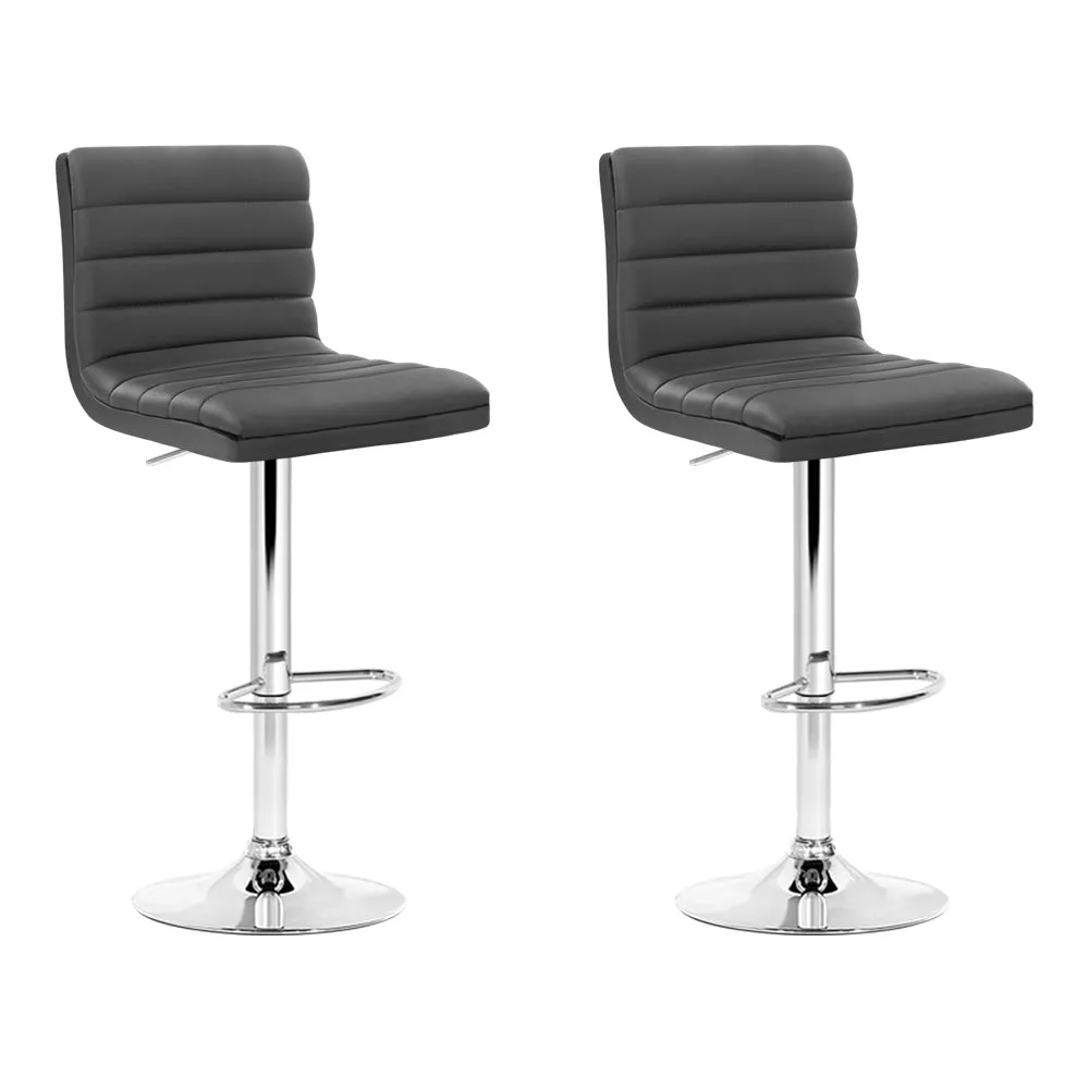 Two Bar Stools Padded Leather Gas Lift Grey