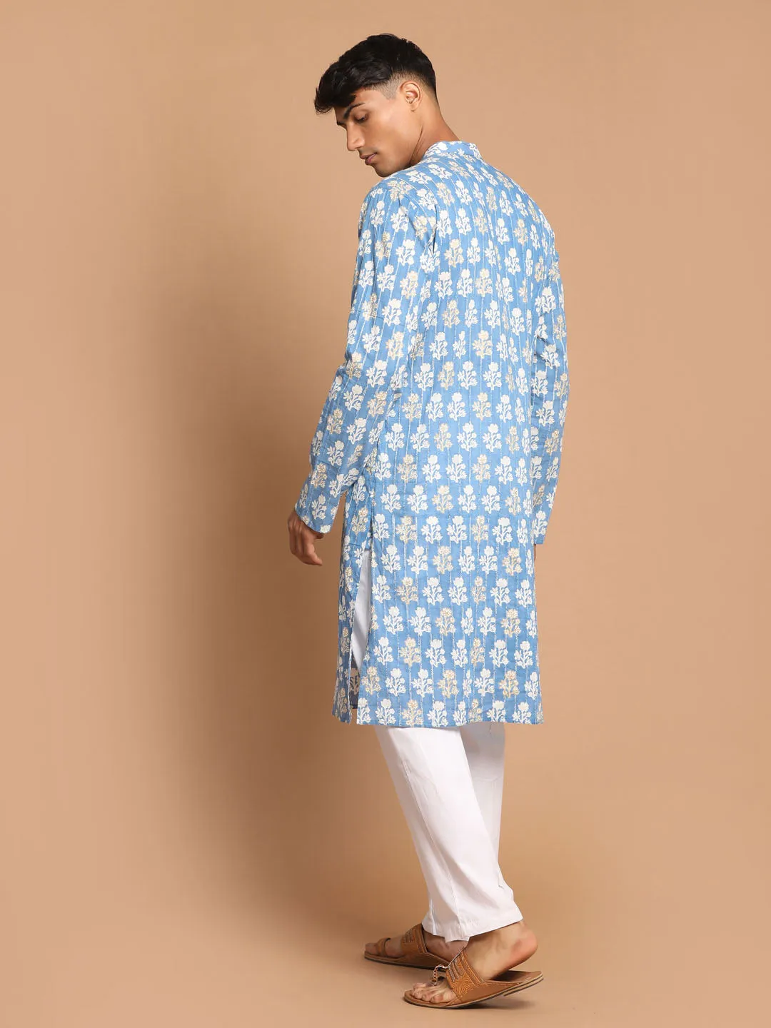 Vastramay Blue Floral Cotton Kurta Set