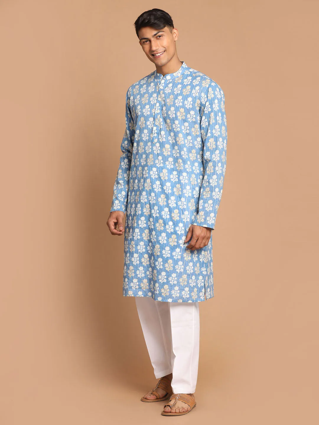 Vastramay Blue Floral Cotton Kurta Set