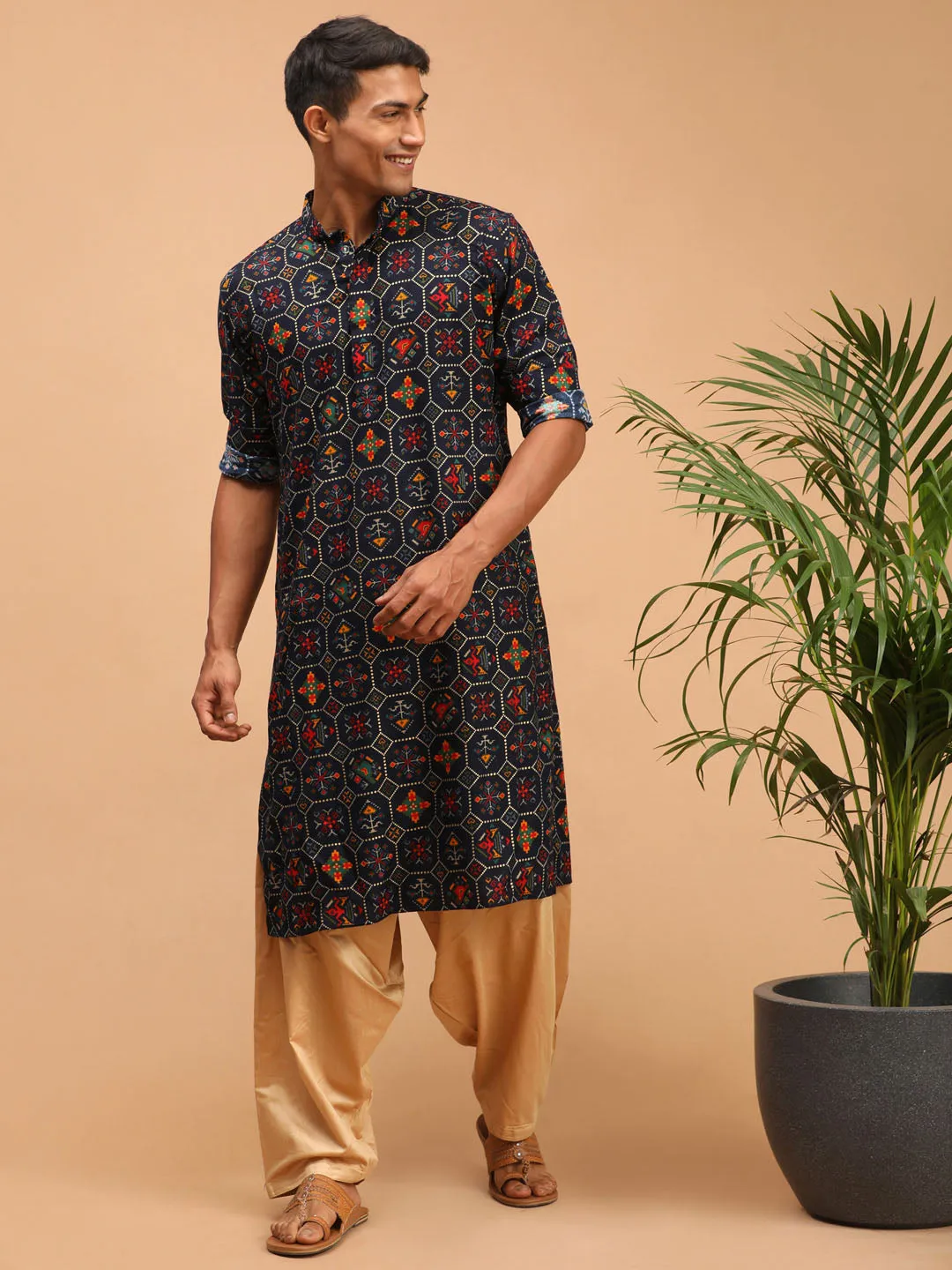 VASTRAMAY Blue Printed Men's Kurta Set