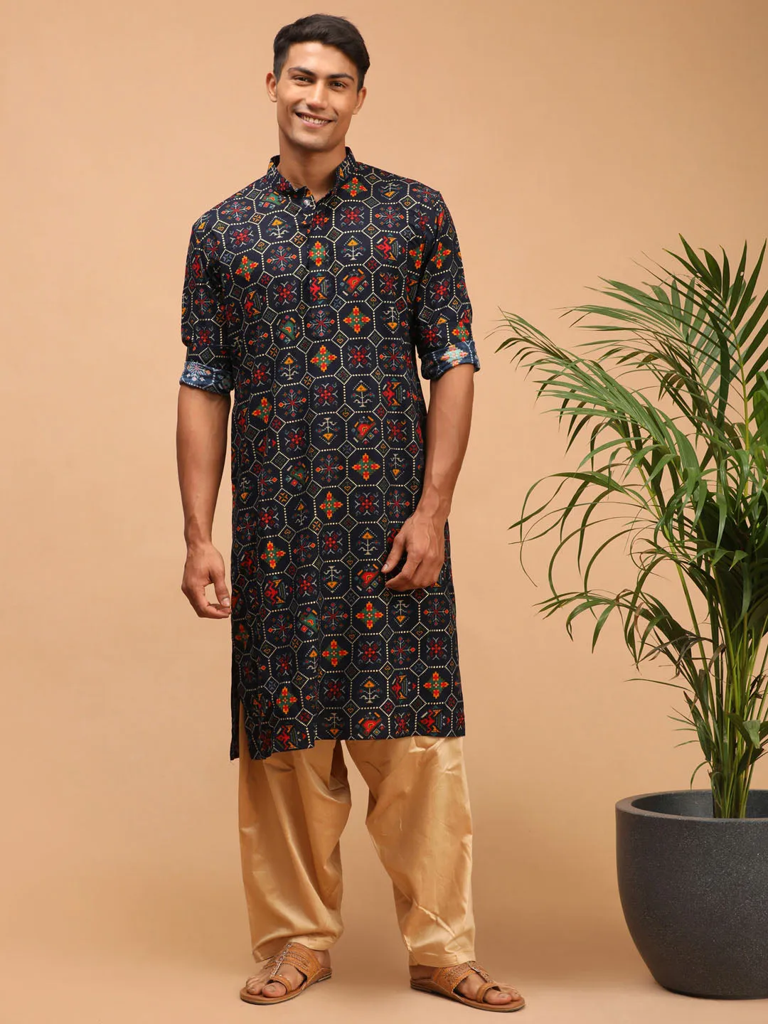 VASTRAMAY Blue Printed Men's Kurta Set