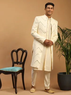 Vastramay Cream Solid Kurta Pant Set