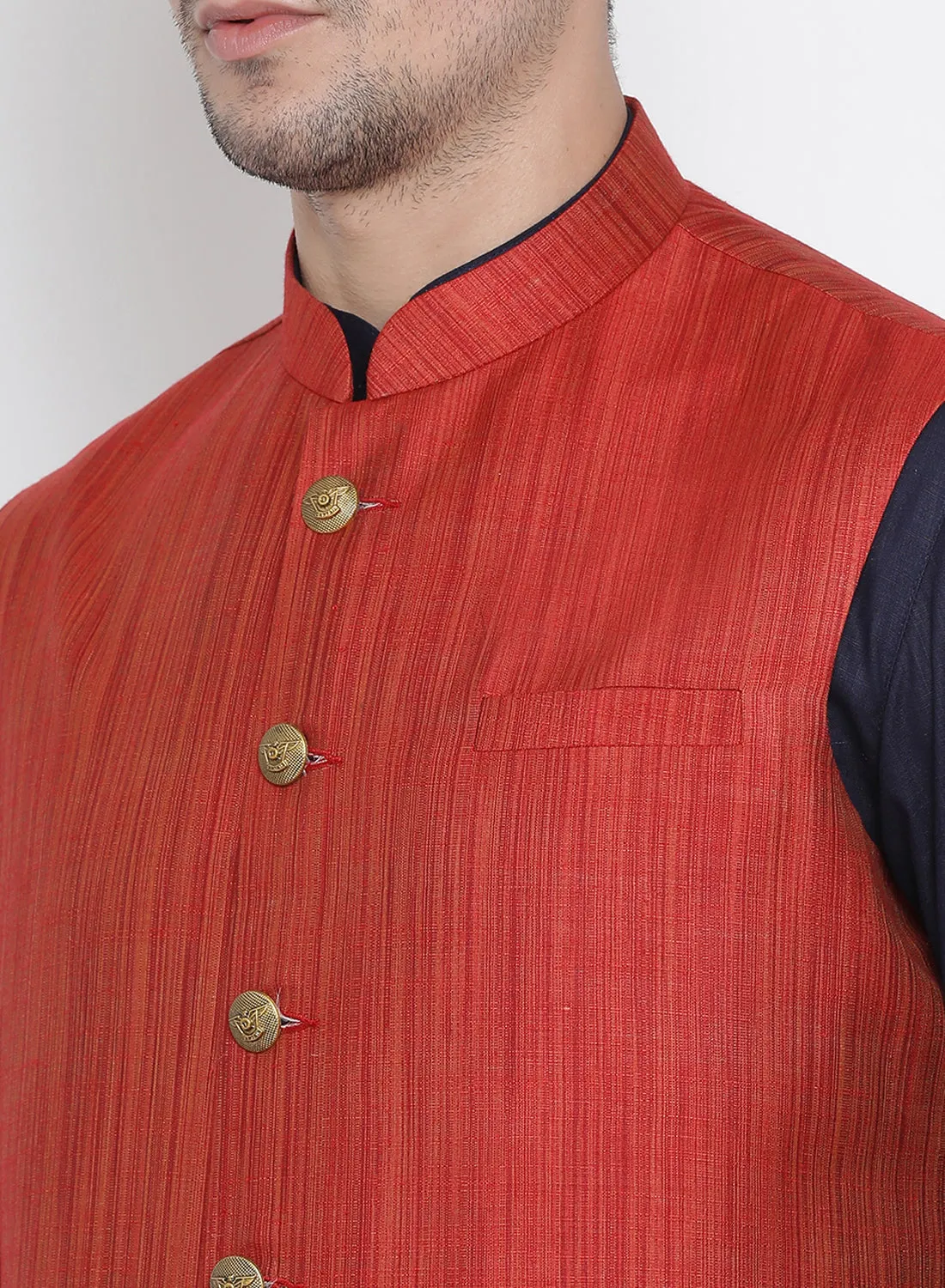 VASTRAMAY Dark Blue Cotton Blend Kurta Set