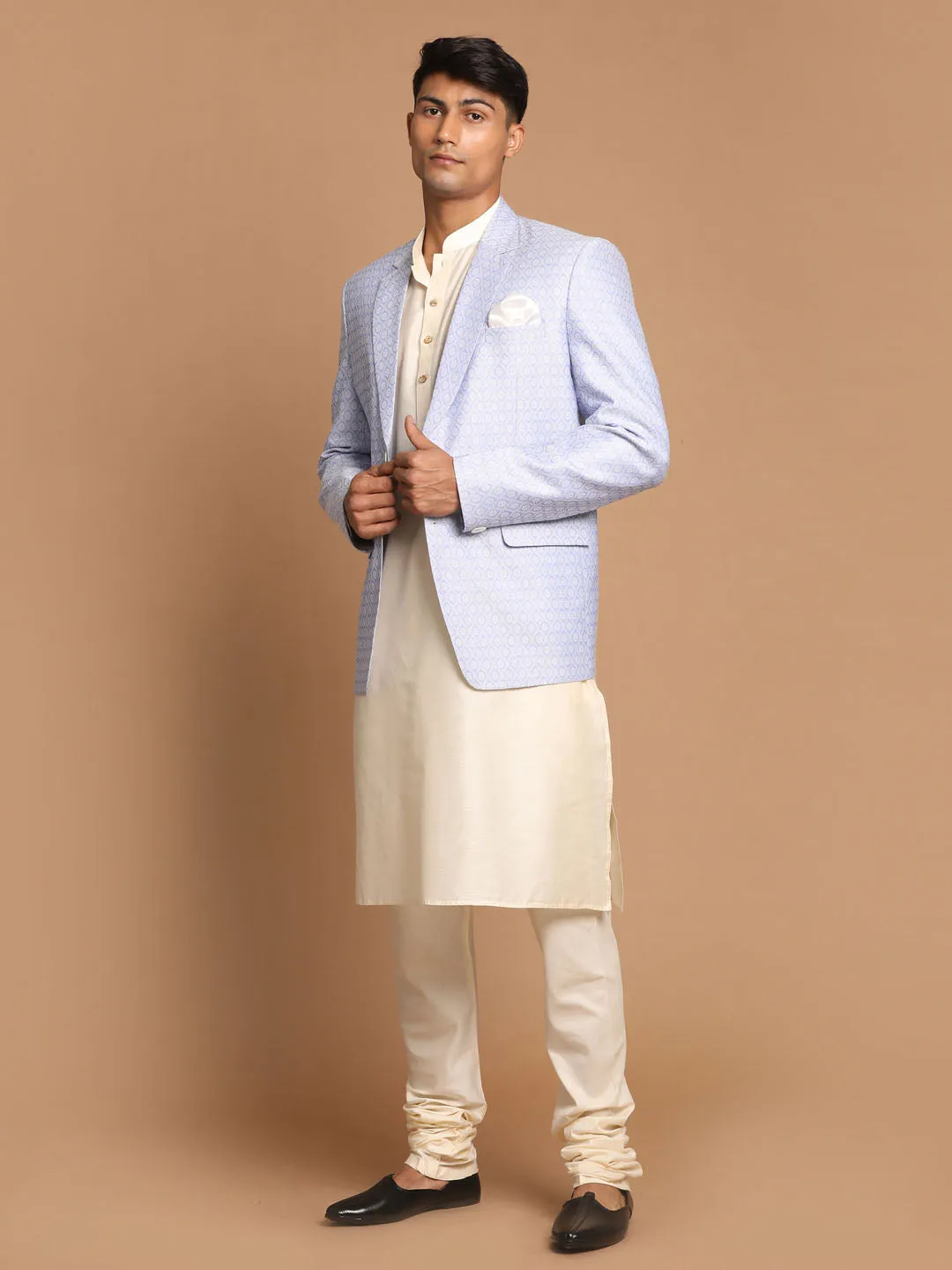 VASTRAMAY Lavender Blazer & Cream Kurta Set